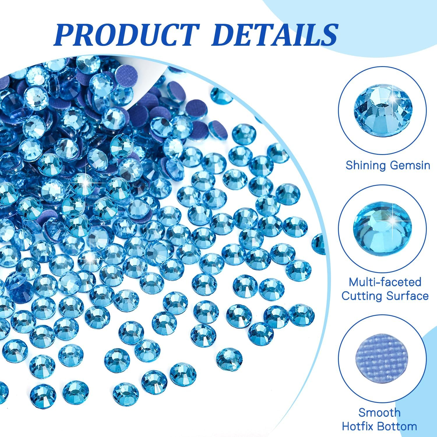 Liliume 5000Pcs Hotfix Rhinestones - 12 Colors, 6 Sizes (2Mm-4.8Mm) Glass round Crystals for Clothes, Shoes, DIY Crafts - Aquarmarine (A306) image number 2