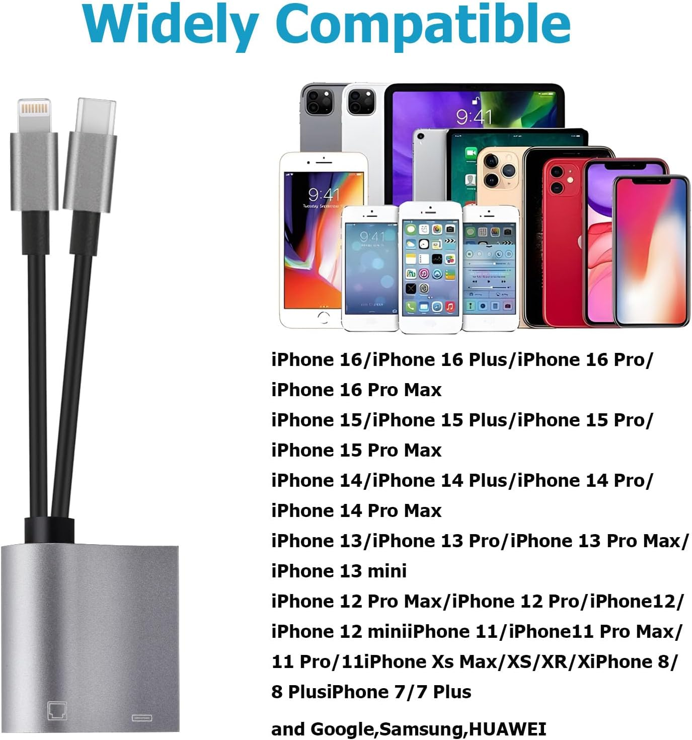 2 in 1 Lightning and Type C to RJ45 Ethernet Adapter Network Adapter,With Charge Port, Plug and Play,Supports 100Mbps Ethernet Network, Compatible with Iphone 14 13 12 11/Ipad image number 3