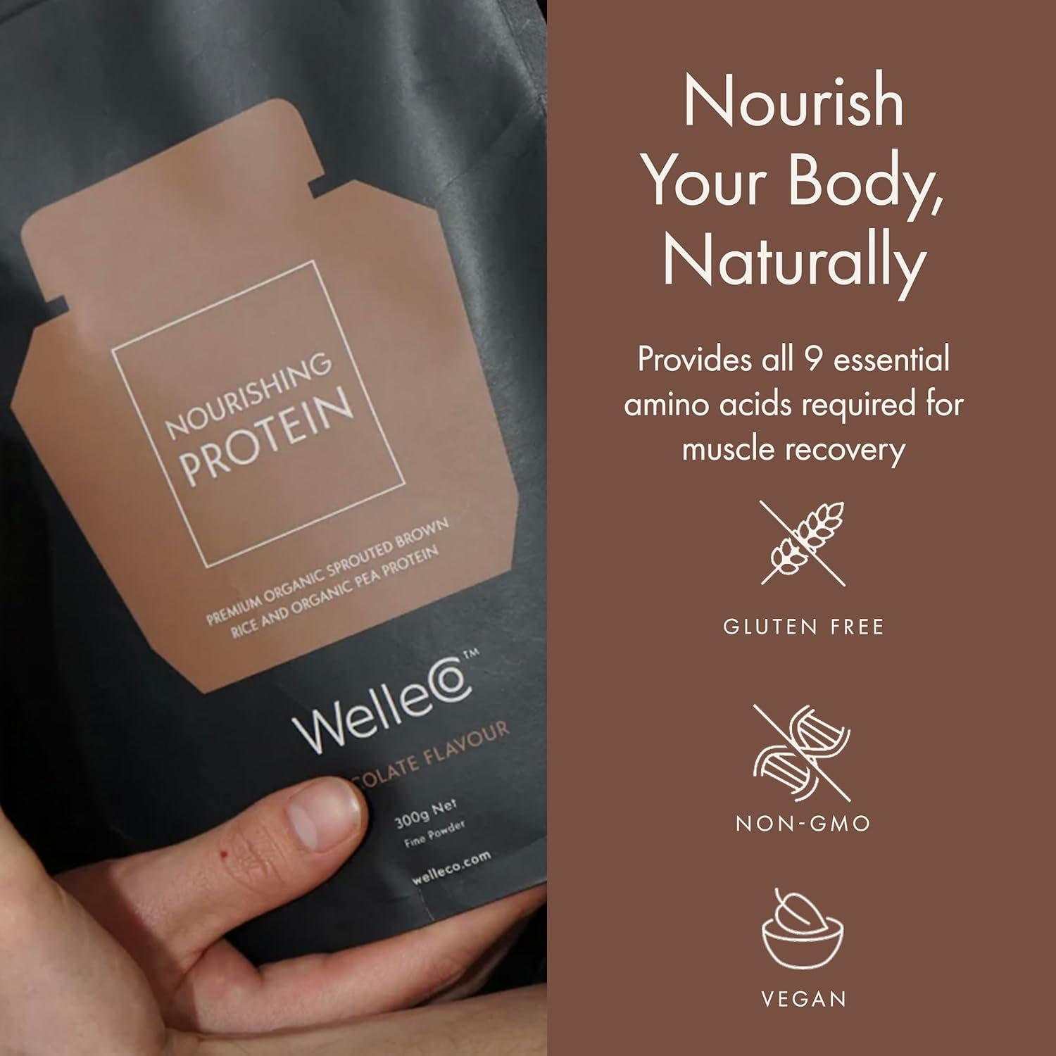 Welleco Nourishing Protein, Chocolate Protein Powder, Supplement for Muscle Recovery, Gut Support & Daily Energy with Probiotics & Whole Food Ingredients, Plant Based Protein Powder, 1 Kg image number 5