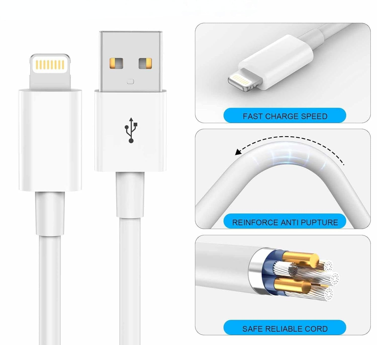 JIARUIJIAN for Iphone Charger Cable 2 Pack 3.3FT USB a to Lightning Cord Fast Charging Lead for Charging Stations Compatible with Iphone 14 13 12 11 Pro Max Xs 8 7 6 5 Plus, Ipad Air/Mini image number 5