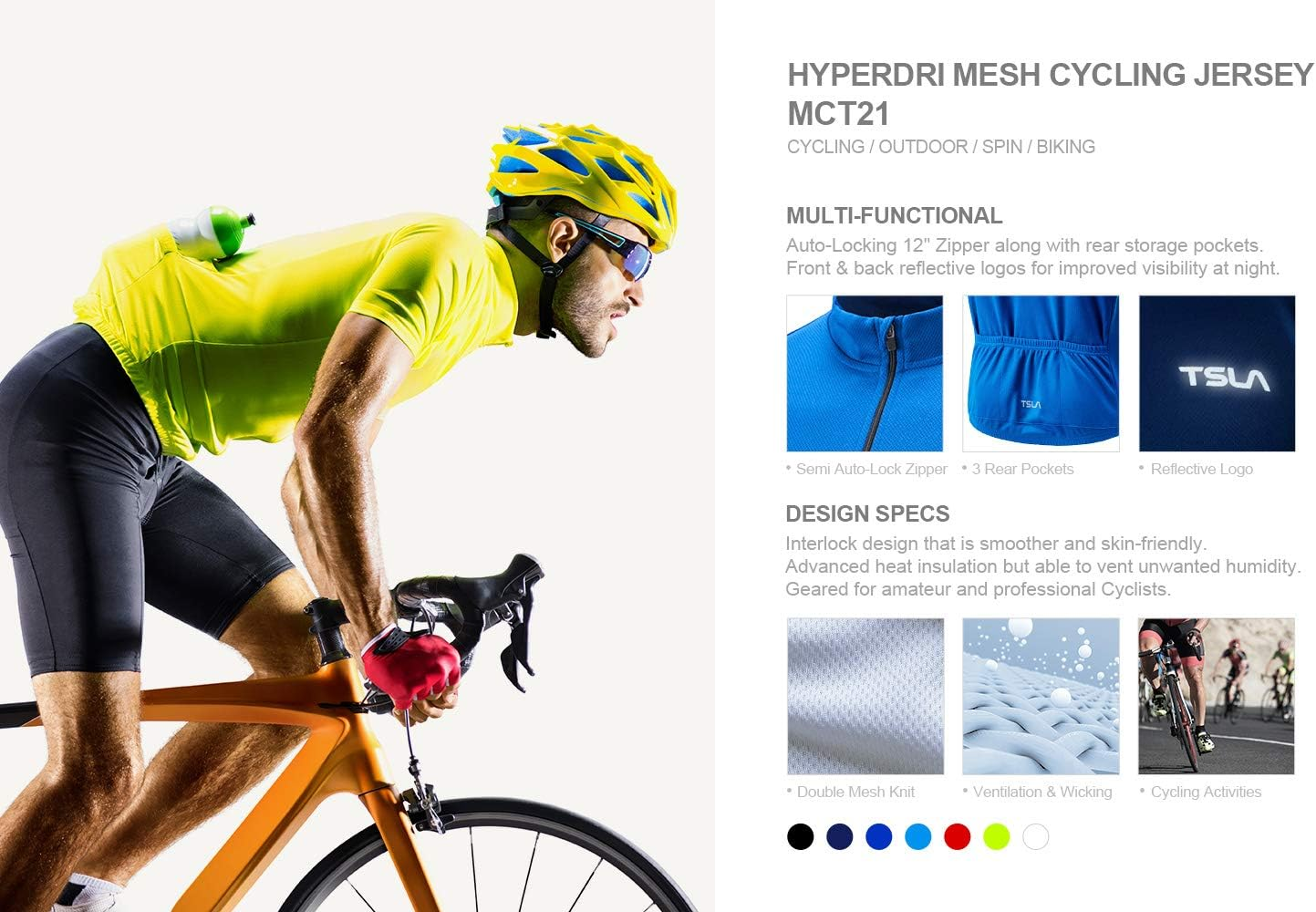 TSLA Men'S Long Sleeve Bike Cycling Jersey, Quick Dry Breathable Reflective Biking Shirts with 3 Rear Pockets image number 5