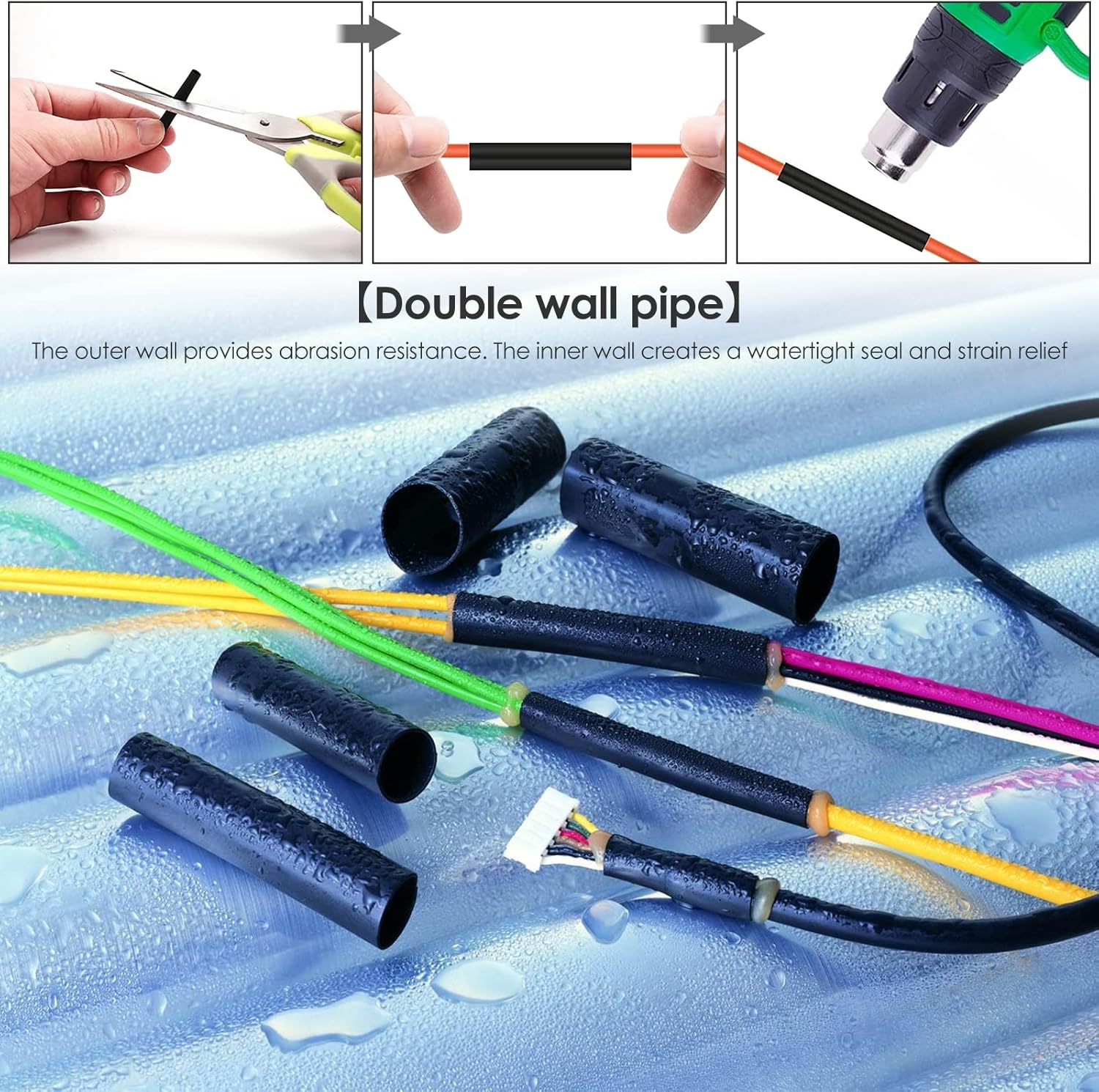 400Pcs Heat Shrink Tubing Kit Waterproof Wire Shrink Wrap Tubing 3:1 Ratio Adhesive Lined Marine Grade Double Wall Shrink Wrap Assorted Kit Insulated Electrical Cable Wrap 7 Sizes image number 2