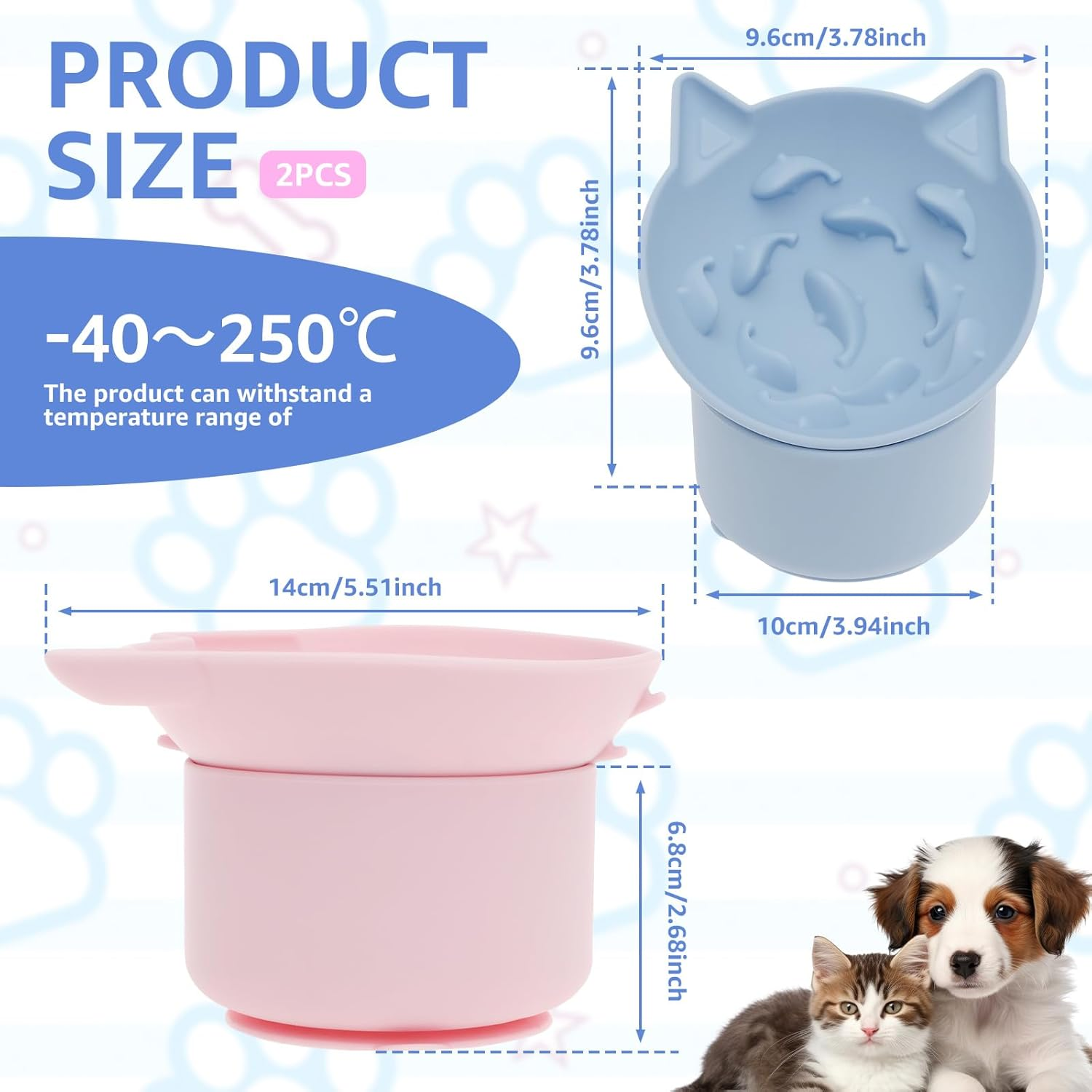 DJAPWPX 2 Pcs Silicone Cat Slow Feeder, Elevated Slow Feeder Dog Bowl with Nonslip Base, Adjustable Angle Pet Feeding Bowls to Slow down Eating for Cats Dogs image number 2