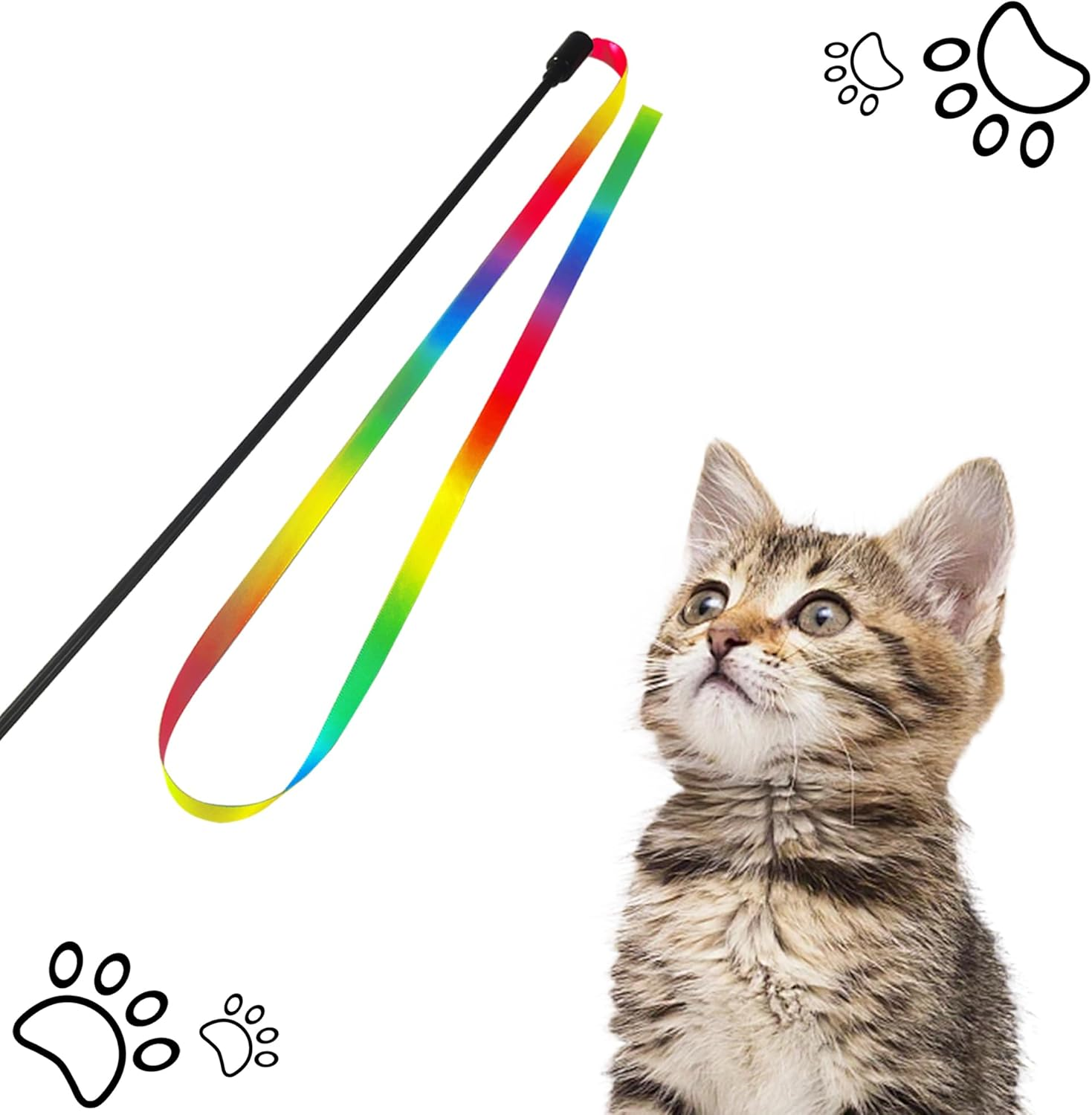 Cat Wand Interactive Toys, 2 Sets of Colored Fabric Ribbon Stick, Indoor Interactive Cat Rope Toys, Cat Athletes Pet Toy Accessories (Rainbow Cat Rope Toys) image number 2