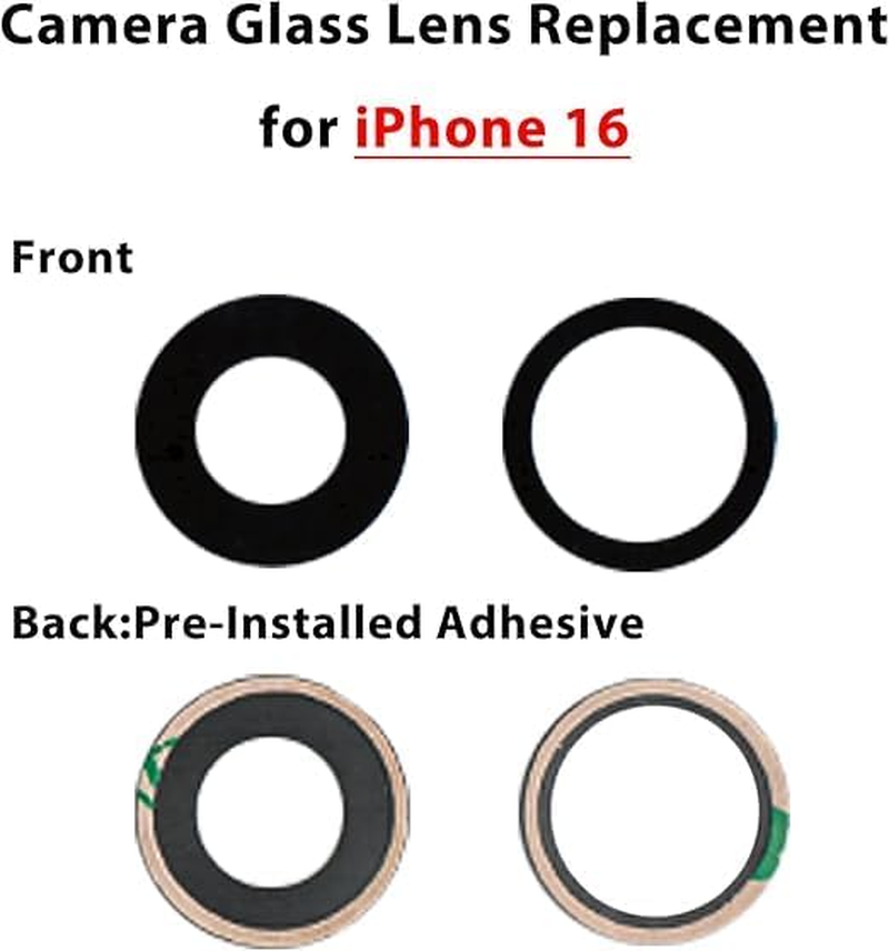 Back Rear Camera Lens Glass Replacement for Iphone 16 Camera Glass Replacement Kits with Pre-Installed Adhesive and Reparing Toolkits image number 1