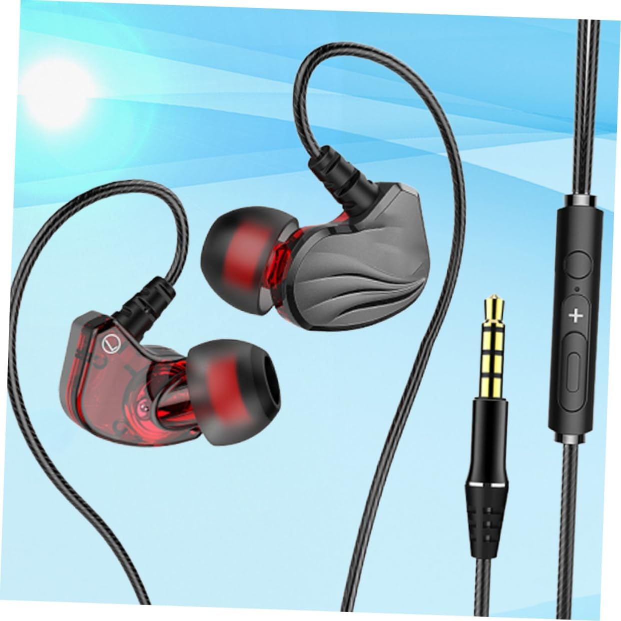 QUMIIRITY Ear Wired Earphones with Mic Subwoofer Stereo Bass Earbuds for Gaming Compatible with Phone and Tablet Grey Tangle Cables Flexible Earhooks for Comfort and Stability image number 2