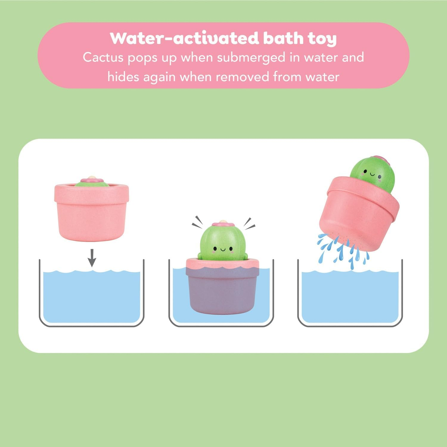 Tiger Tribe Bath Pop-Up Cactus, Bath Toy, Sensory Water Play, Open Ended Play, Cute Kawaii Cactus Character, ECO Materials, Ages 0-4 Years. image number 4