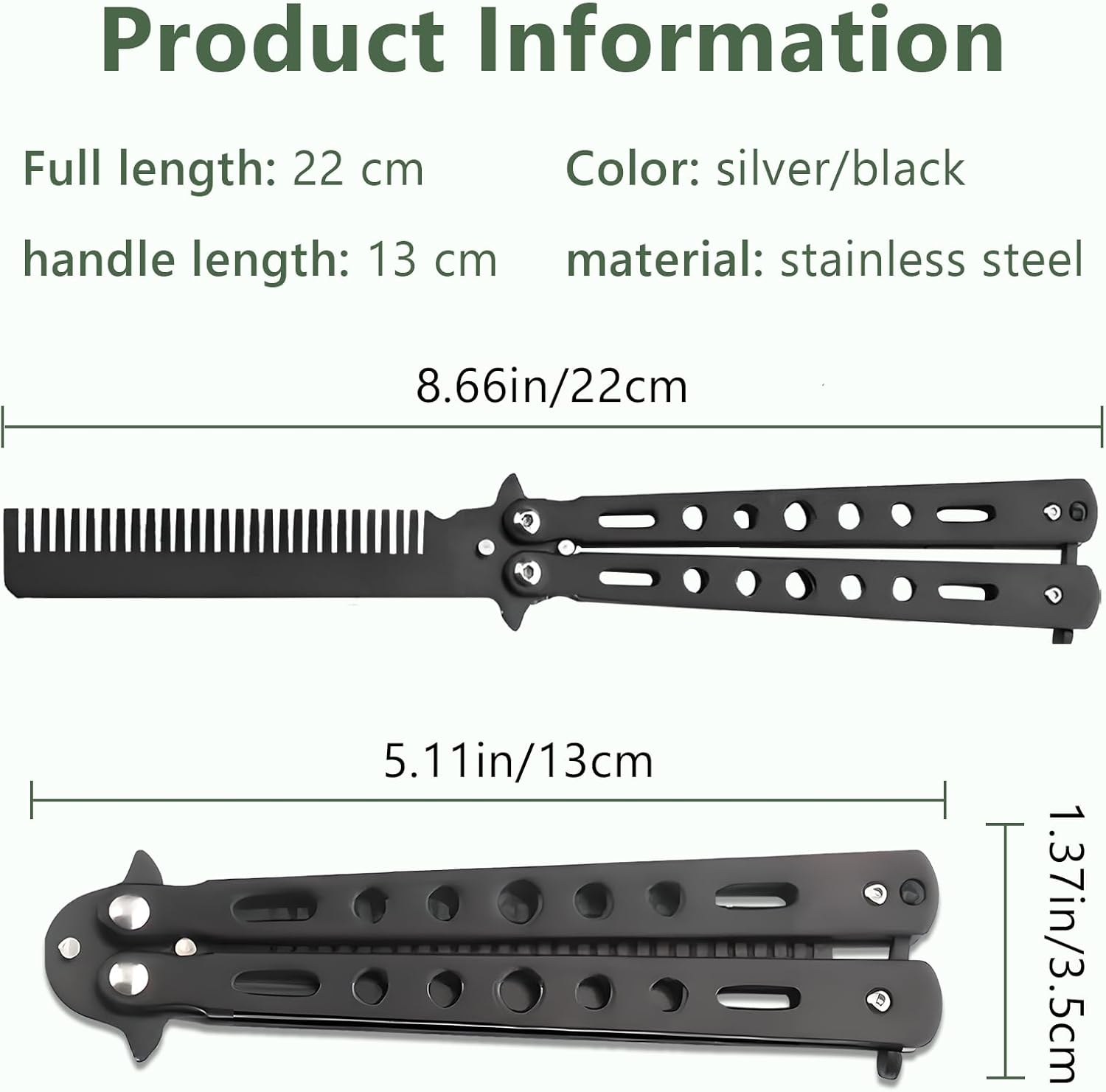 Jaasuee 2 Pieces Stainless Steel Folding Practice Combs Available in Black and Silver, Foldable Hair Styling Tools for Sports and Outdoor Use, Silver+Black image number 6
