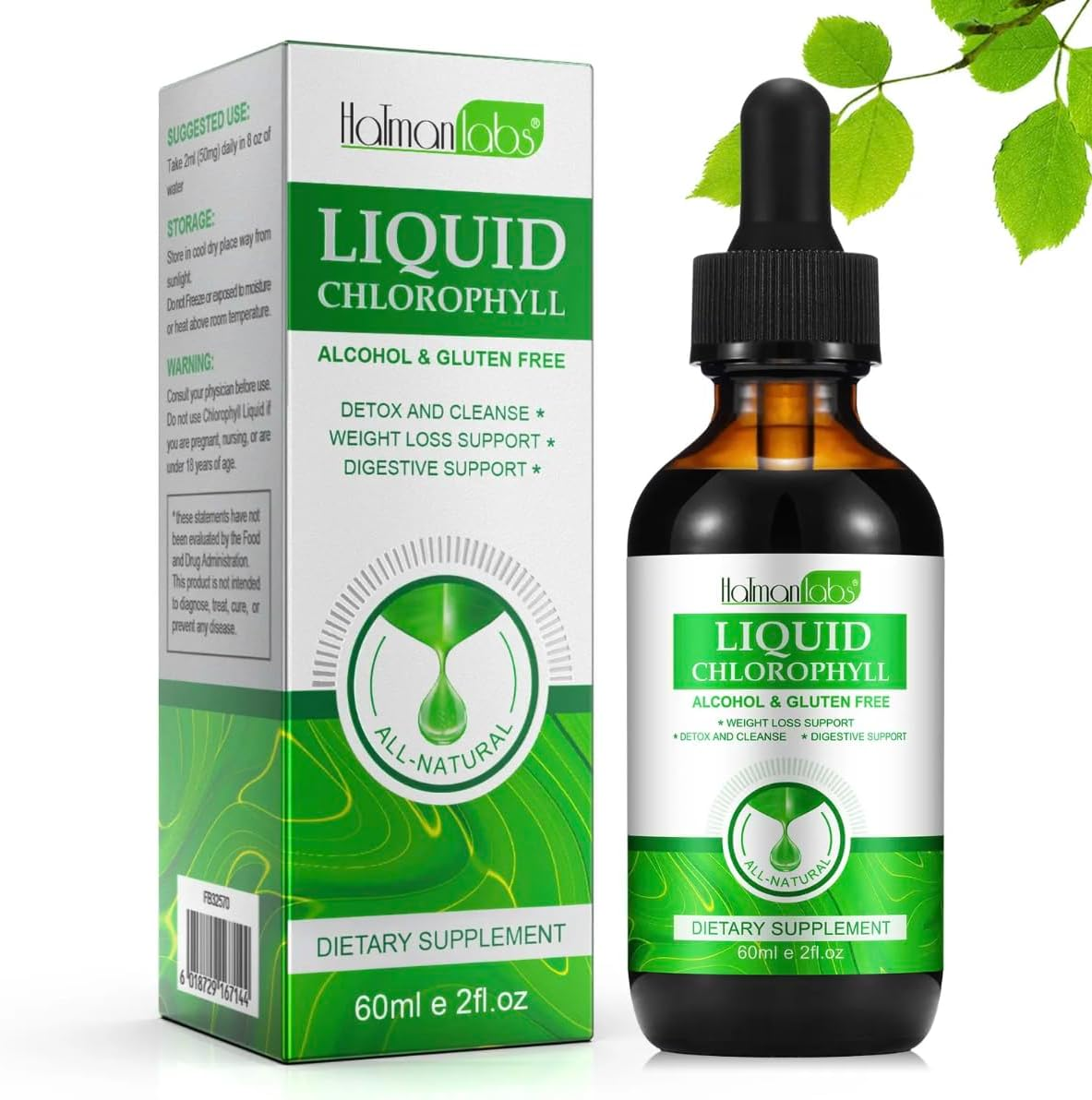 Liquid Chlorophyll Drops - 100% Support Natural Detox & Cleanse - Supports, Energy & Immunity - Internal Deodorant & Antioxidant - Highly Absorbable Vegan Formula - 60Ml image number 1