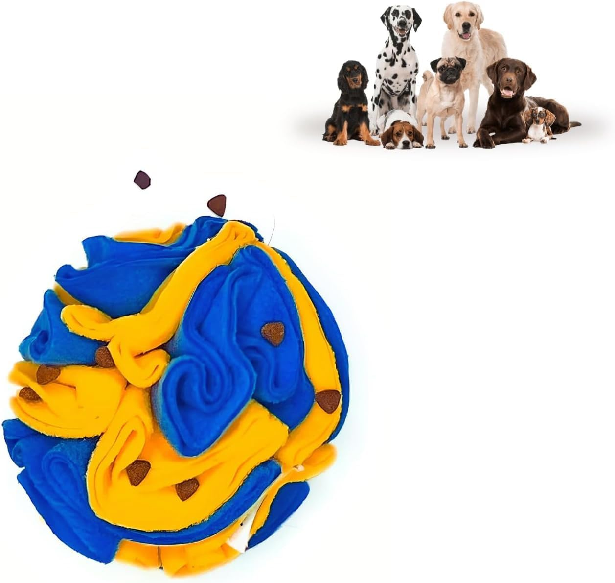 Interactive Foraging Dog Puzzle Ball - Dog Enrichment Toys, Dog Optimal Visual Stimulation Dogs Toys for Blind Dogs Pet Sniffing Ball (Yellow Blue, One Size)