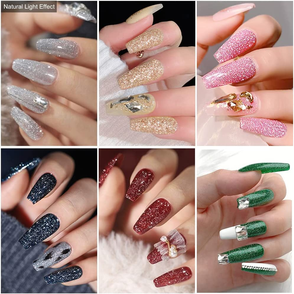 Reflective Glitter Gel Nail Polish Kit Soak off UV/LED Sparkly Shiny Nail Gel Broken Diamond Disco Gel Nail Art Home DIY Manicure Nail Salon 6 Colors Nail Polish Sets for Women image number 1