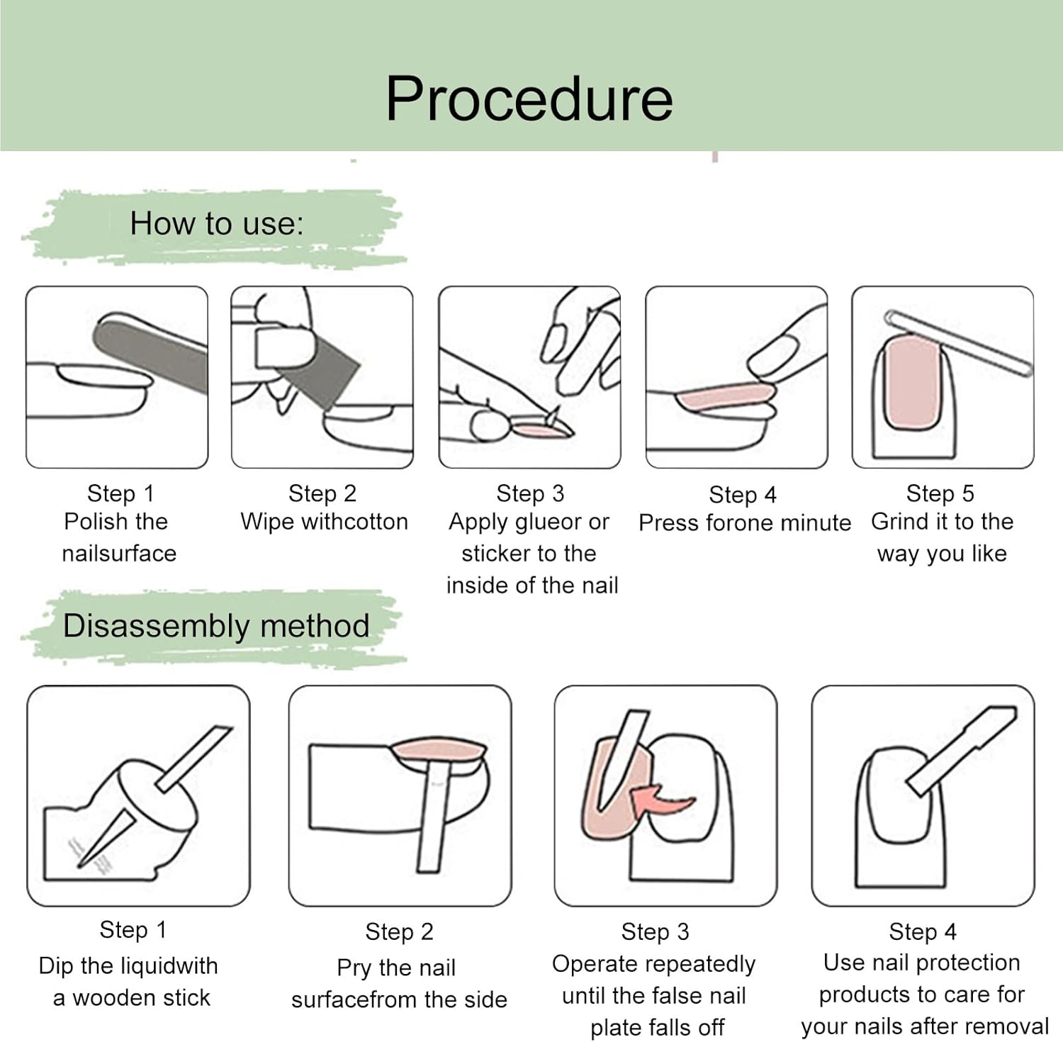 Aikeis 24 Pieces Green Leaves Green Branch Short Oval Nail Stickers Ink Art Design Fake Nails for Women Full Cover Nails Short Nails image number 5