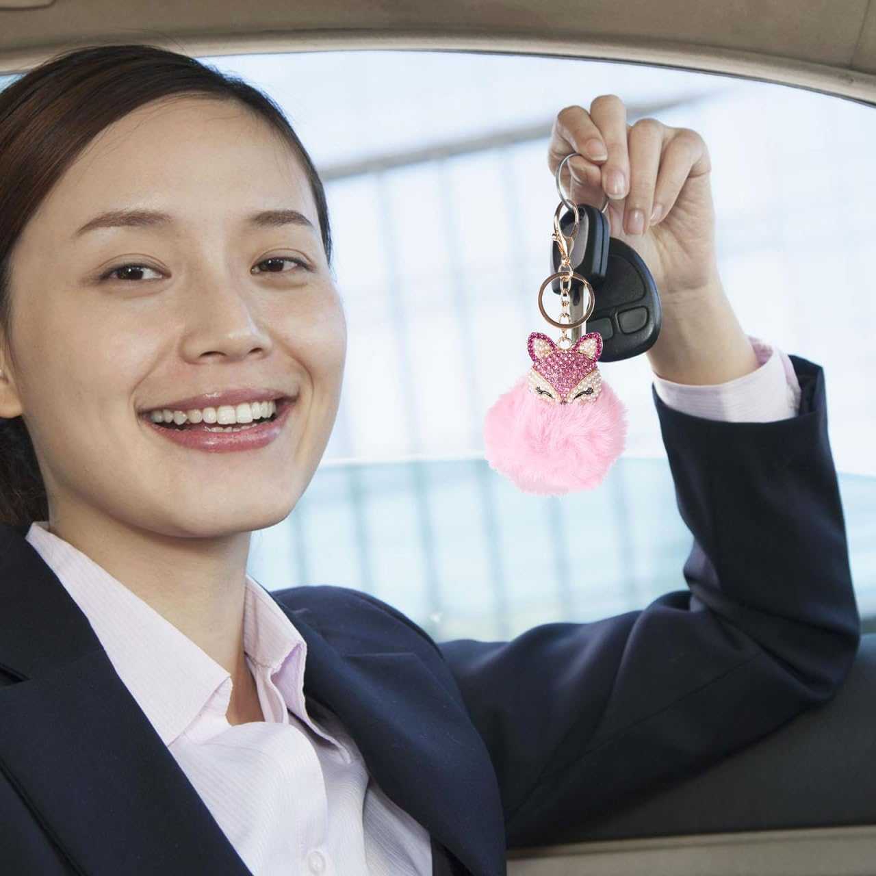 Toddmomy 3Pcs Animal Pom Pom Keychain Cute Fox Unicorn Deer Fluffy Keyring Kids Car Purse Backpack Handbag image number 2