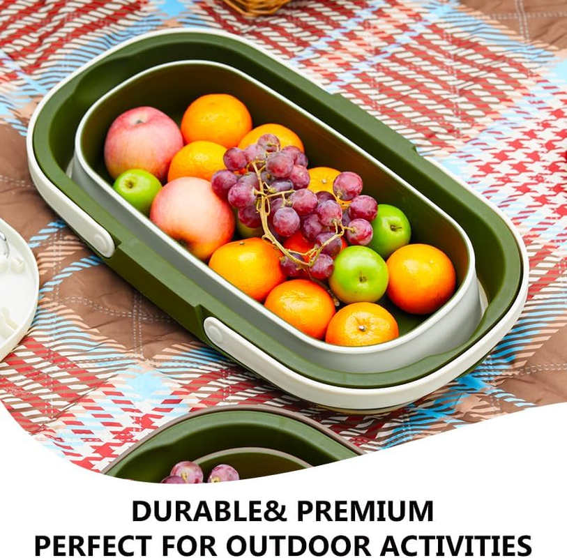 Hopenest Collapsible Picnic Basket with Table Waterproof, Portable, Foldable Basket with Handles for Family Travel, Beach, Camping, and BBQ (Green) image number 2