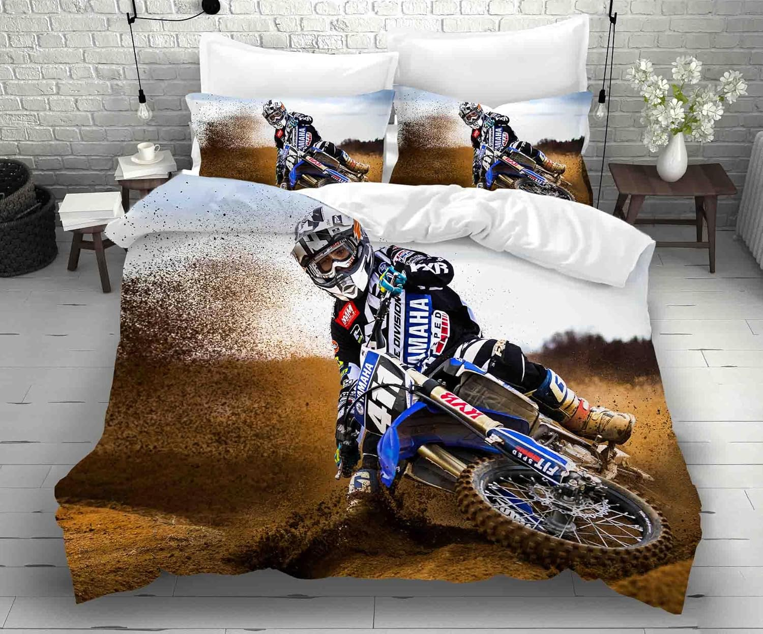 3D Off-Road Racing Quilt Cover Set Bedding Set with Pillowcases, Single/Double/Queen/King Size (Single) image number 2