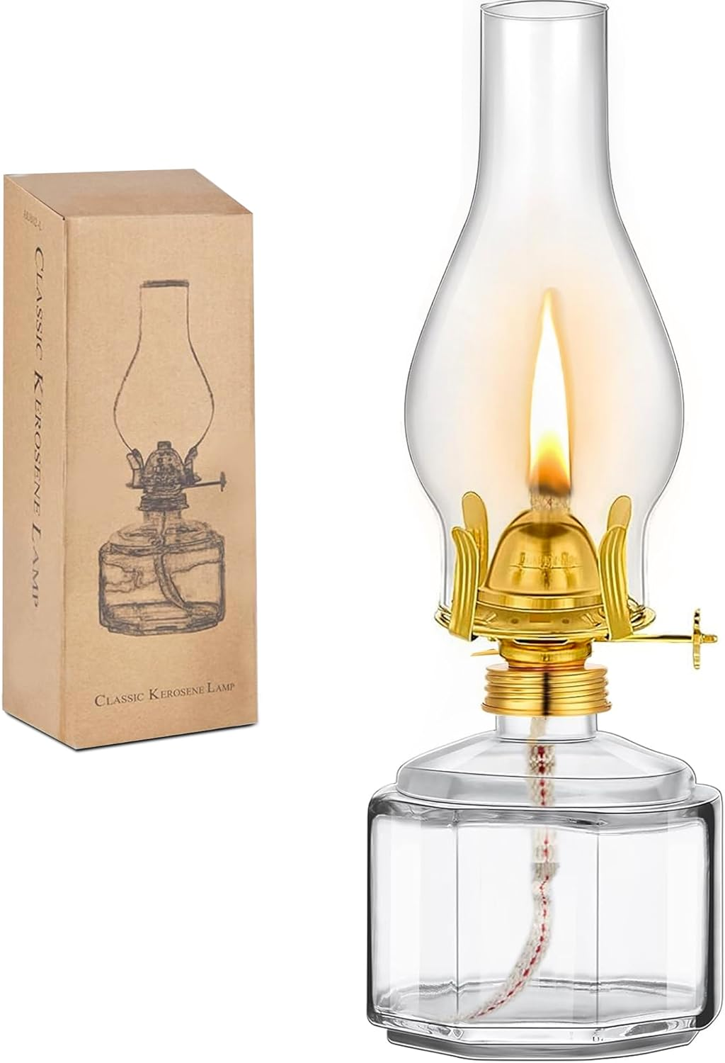 Houselden Large Glass Kerosene Oil Lamps, Lantern Vintage Oil Lamps for Indoor Use Decor Chamber, Hurricane Lamp, Home Lighting Clear Kerosene Lamp Lantern, Classic Vintage Glass. (A-02) image number 6