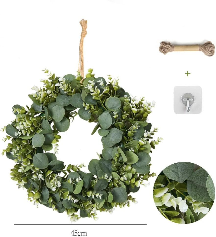 Eucalyptus Garland 17.78"Christmas Wreaths Entrance Decoration Farmhouse Wreath Wall Hanging Artificial Wreath Festival Home Decor for Front Door Wall Window Porch Patio Garden outside Decor image number 2