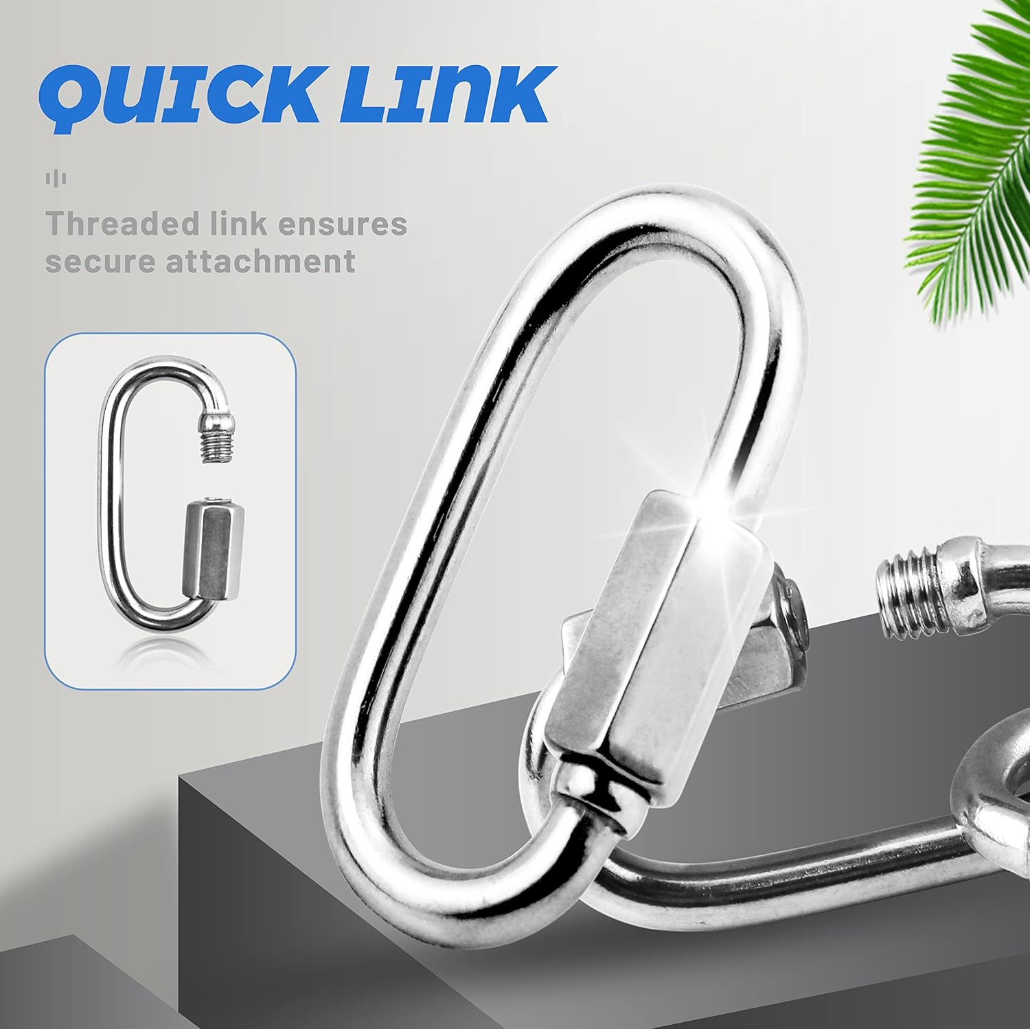 YETOOME 10 Pack 304 Stainless Steel M3.5 Chain Link, 1/8 Inch D Shape Locking Quick Chain Repair Links Pets Keychain for Outdoor Traveling Equipment