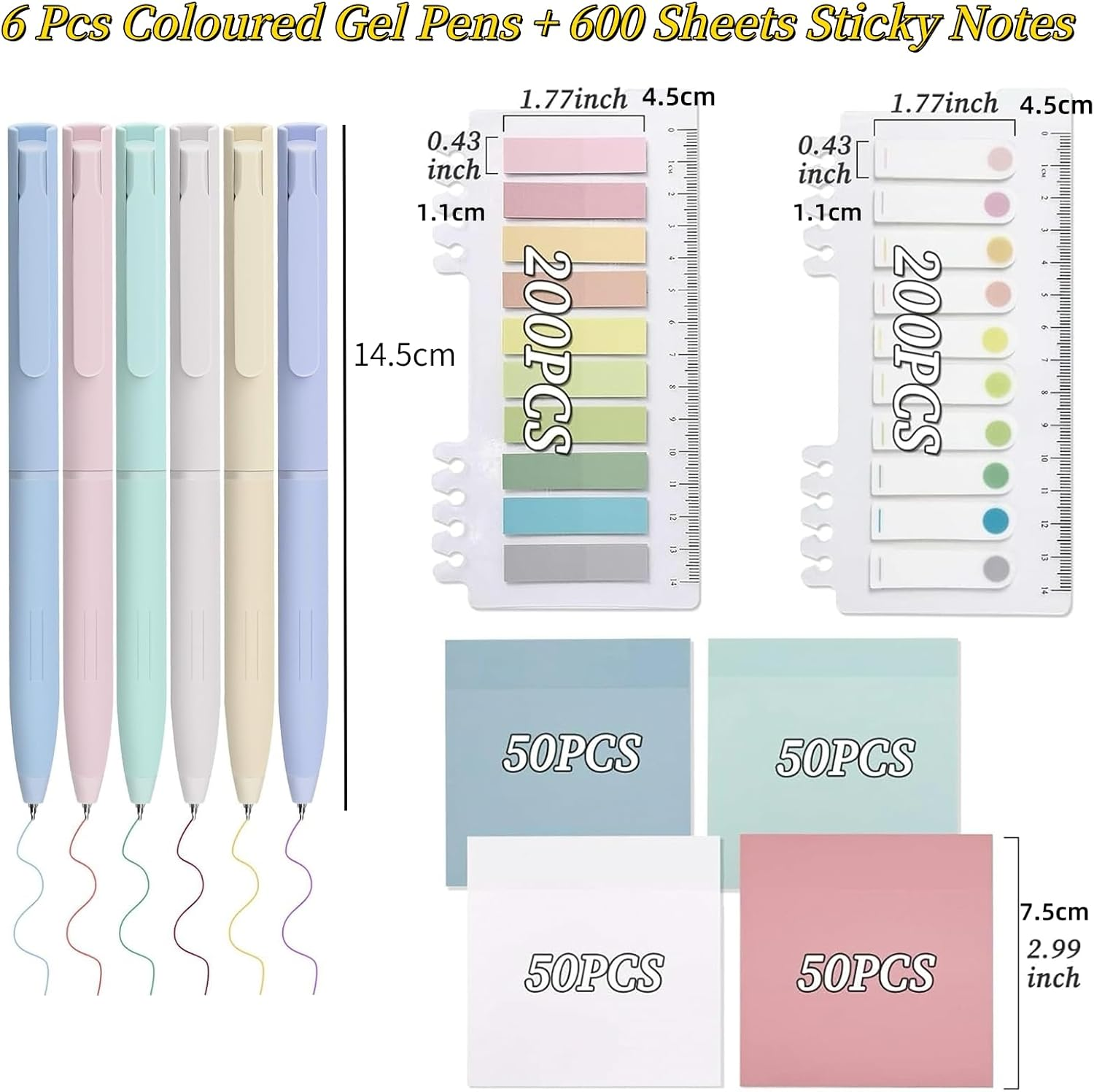 MAIHUO 6Pcs Gel Pens and 600 Sheets Transparent Sticky Notes,Bible Sticky Note No Bleed Gel Pens,Book Annotating Set image number 2