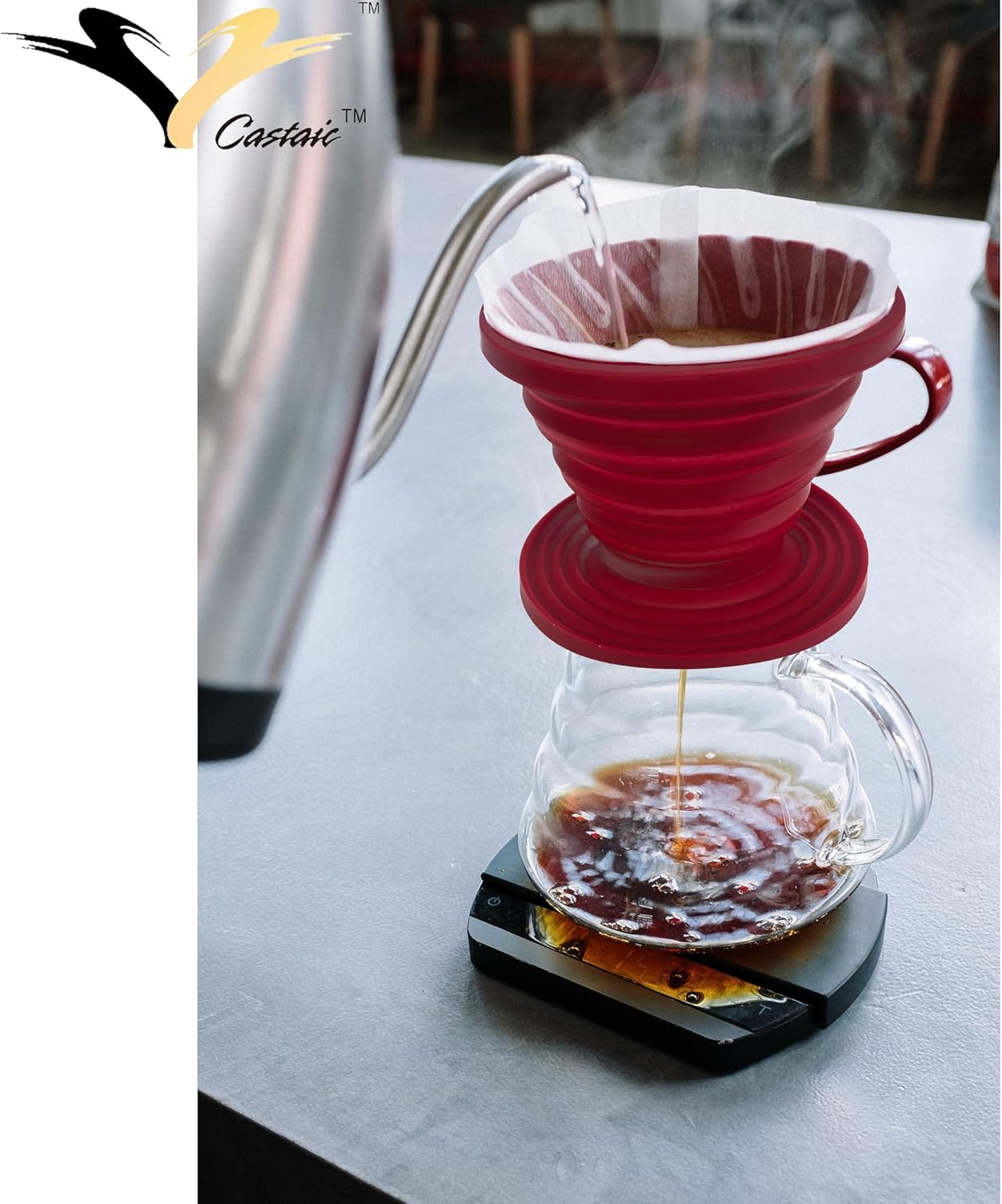 Castaic Collapsible Silicone Coffee Dripper Reusable Coffee Filter Cone for Hiking, Camping, Home, Office, Backpacking, Camping and Outdoor Survival (Red) image number 5