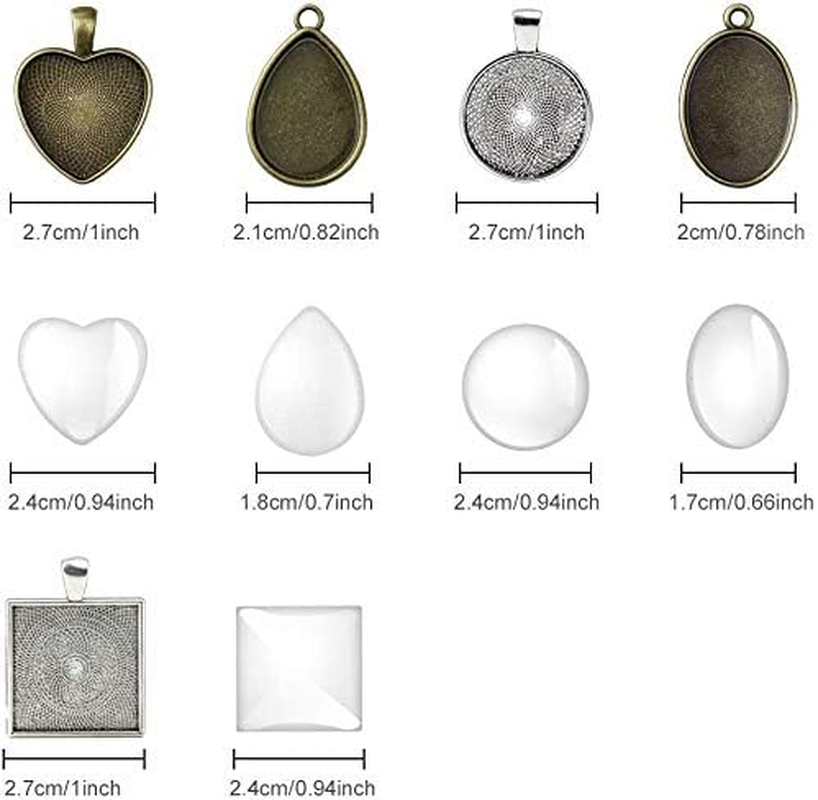 Yitaocity 30Pcs Pendant Trays, 5 Styles Heart round Square Teardrop Oval Blank Bezels Pendant Trays with 30Pcs Silicone Resin Mold +20 Pcs Necklace Cord for Crafting DIY Jewelry Making image number 6