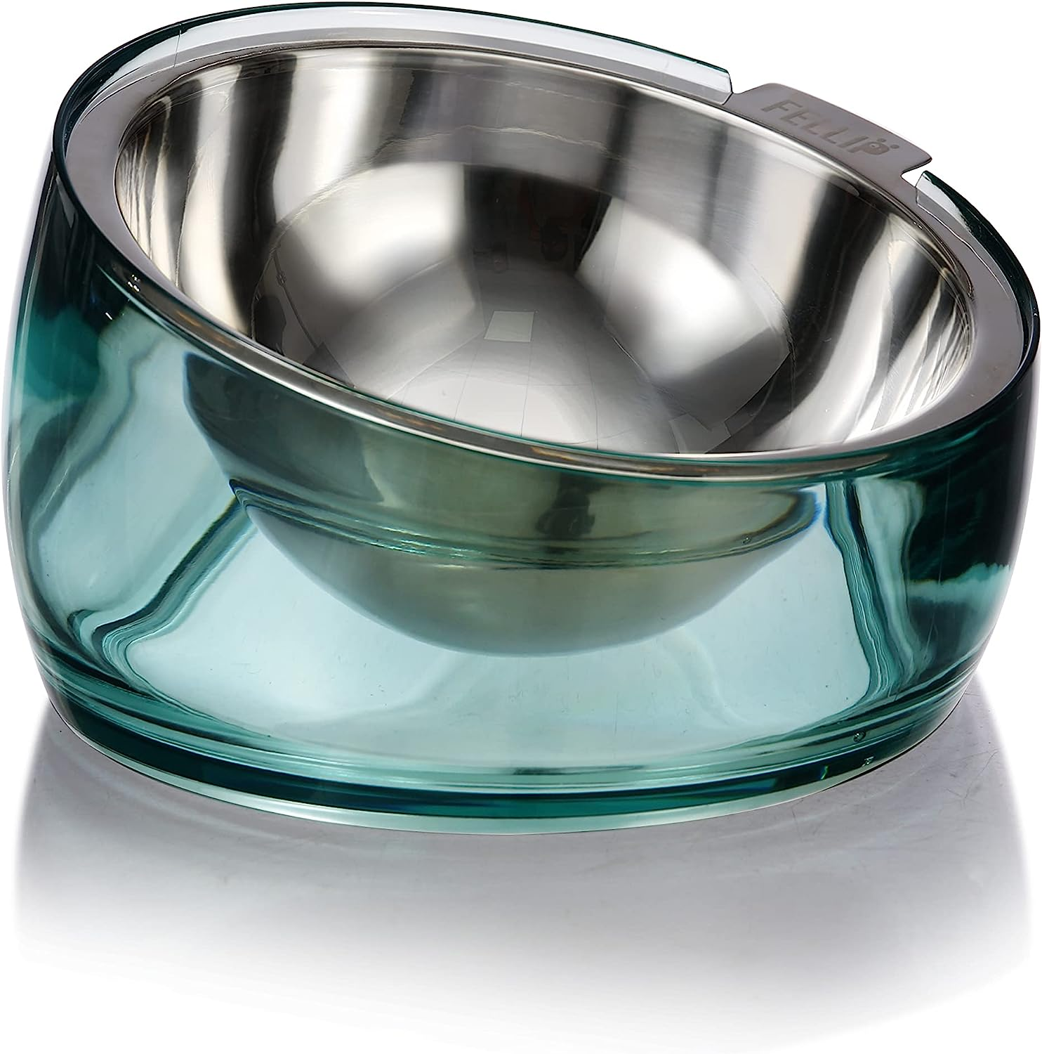 Felli Pet Whisker Stress Friendly Raised Angled Cat Wet Food Bowl Stainless Steel Shallow Dish Tilted, anti Vomit, Slanted Feeding Plate Metal Elevated Acrylic Flat Faced Dog (0.5 Cups, Gold)