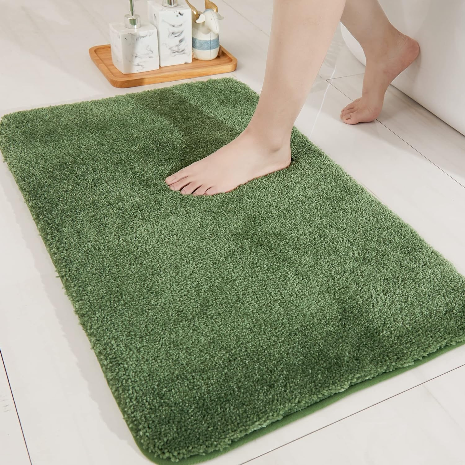 COSY HOMEER Extra Thick Bath Rugs for Bathroom - Anti-Slip Bath Mats Soft Plush Yarn Shaggy 100% Strong Mirco Polyeste Mat Living Room Bedroom Mat Floor Water Absorbent(Green,16X24 - Inches)