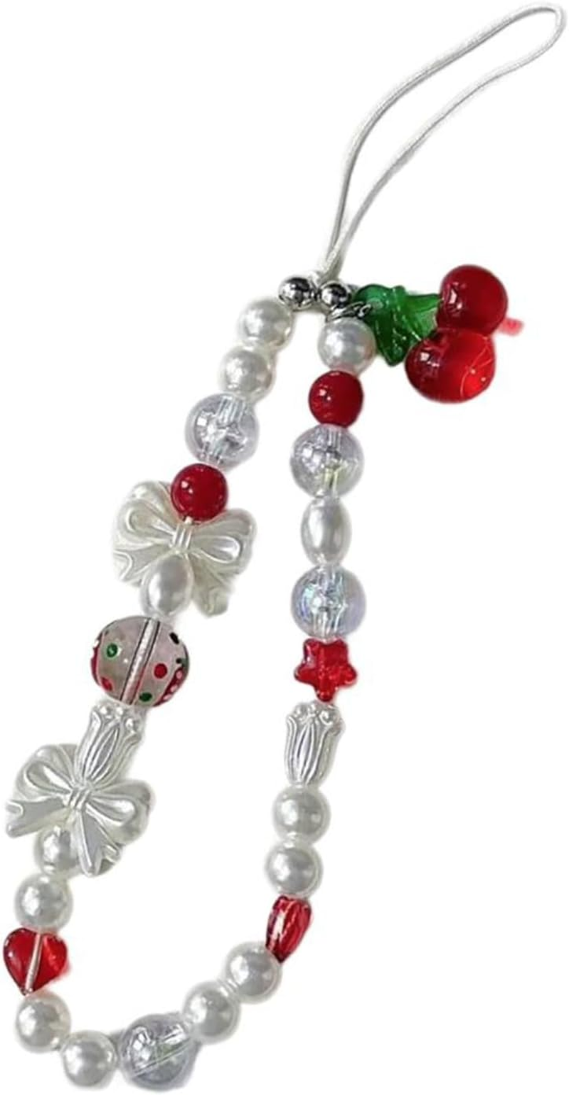 Oxtxuzdm Beaded Camera Wrist Strap with Cuteness Pearls Charm Digital Camera Charm for Digital Cameras and Phones Cherries Accent Phone Lanyard image number 4