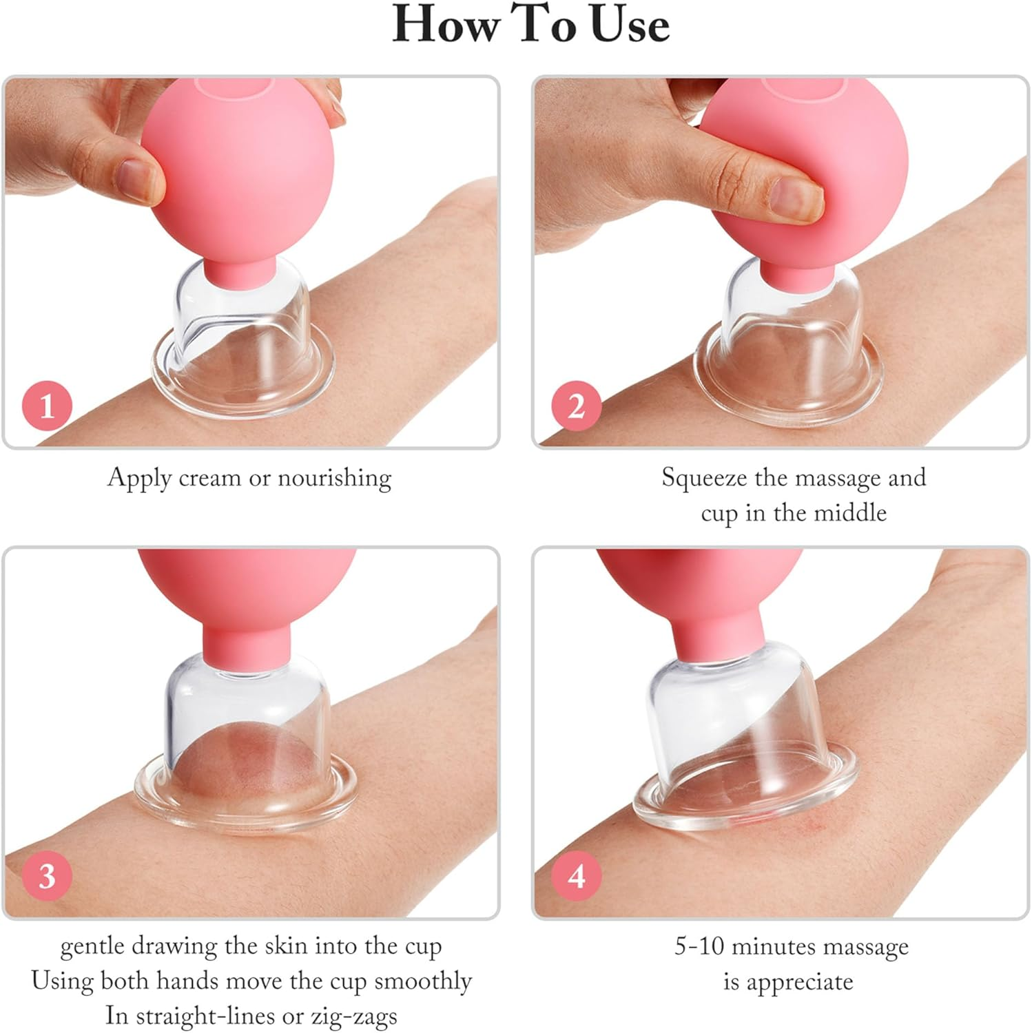 4 Pieces Glass Cupping Set Glass Silicone Cupping Cups Massage Vacuum Suction Cupping Cups for Body Face Leg Arm Back Shoulder Muscle and Joint Pain (Pink) - Green image number 4