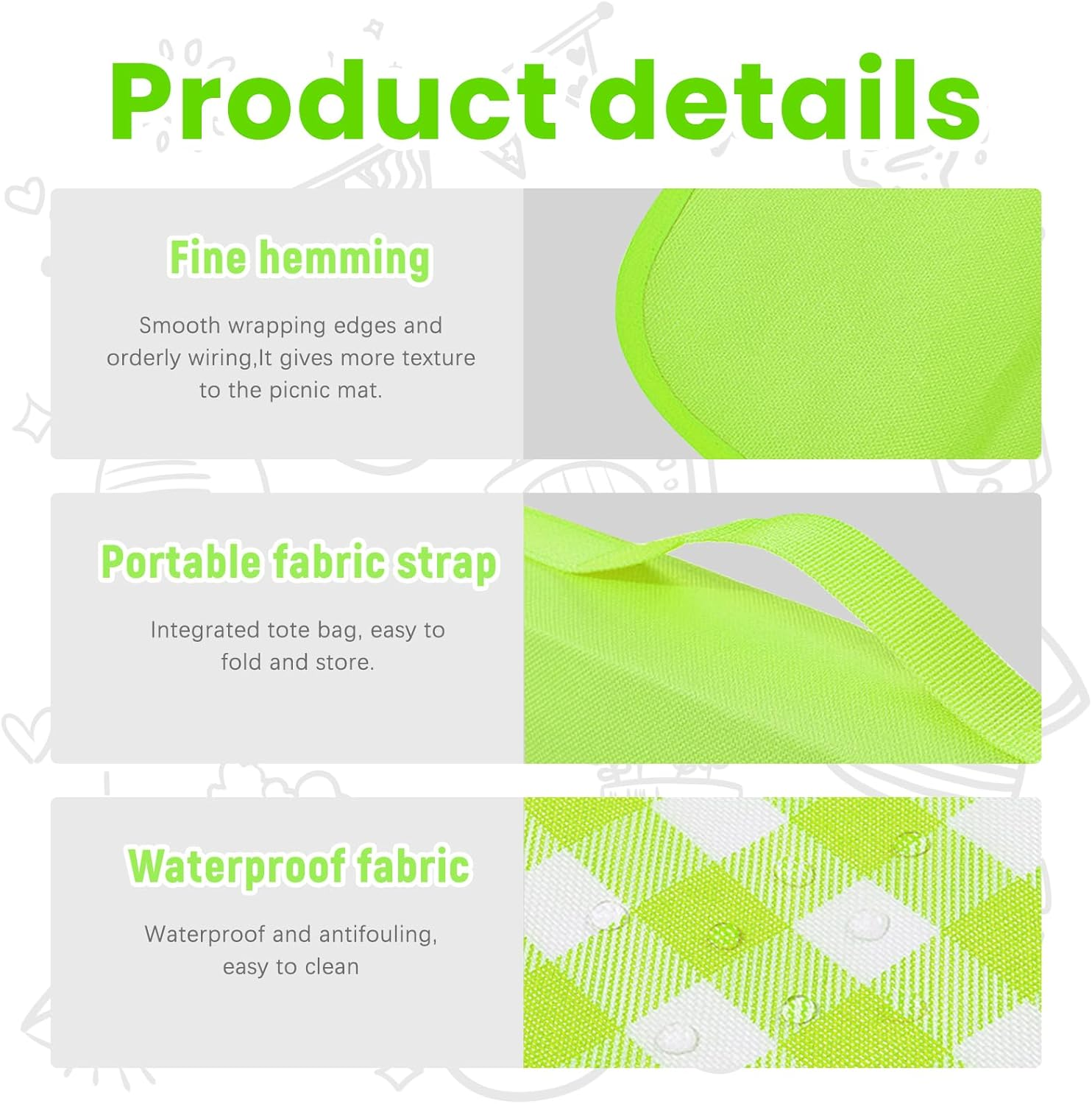 ONMELON Folding Picnic Mat, Sandproof Waterproof Camping Portable Beach Mat, Lightweight Outdoor Family Park (Green, 60"X80") image number 5