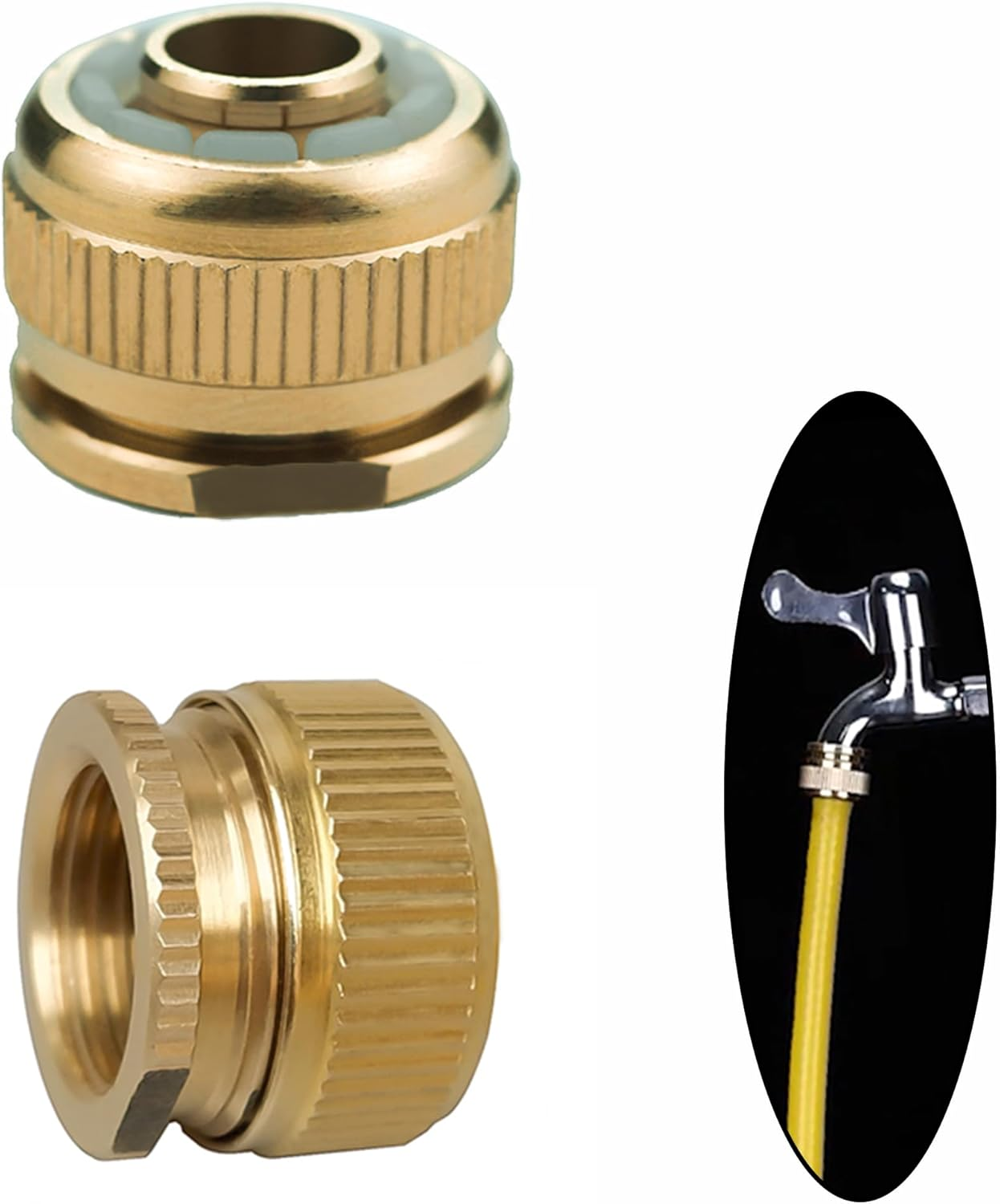2 Pcs Brass Garden Quick Hose Connectors for Connecting 1/2" Inch Hoses(Inner 12MM, Outer 18MM) and 1/2" Tap Faucet with Male Head, Hose Fitting for Lawn& Garden,Washing Cars,Watering Plants image number 3