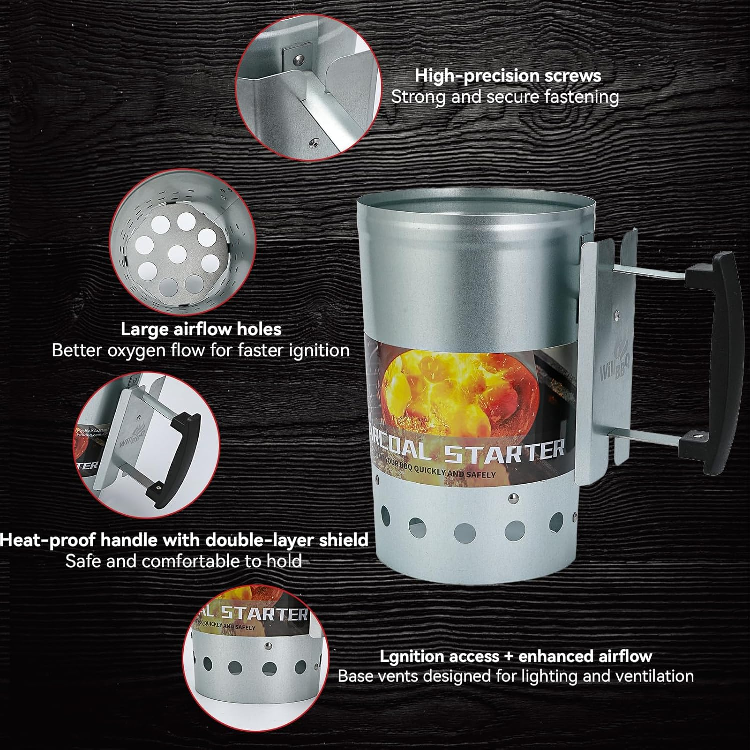 Willbbq Charcoal Starter Chimney Bucket BBQ Coal Starter for Rapid Fire image number 1