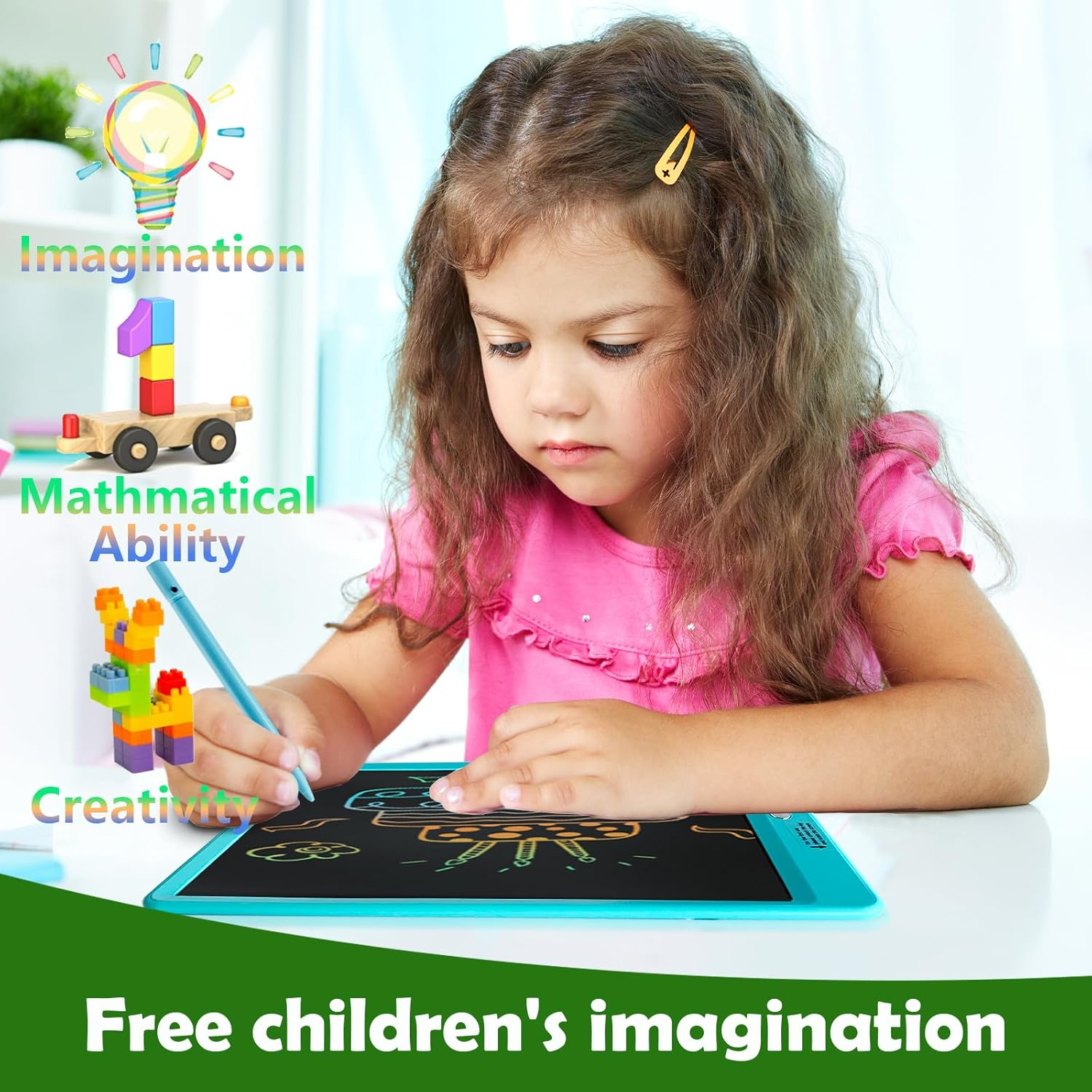 Oksoar Writing Tablet for Kids (Age 3-8), 10-Inch LCD Colorful Doodle Boards, Perfect for Christmas & Birthday Gifts, Learning Toys & Travel Essentials for Boys and Girls (Blue) image number 3