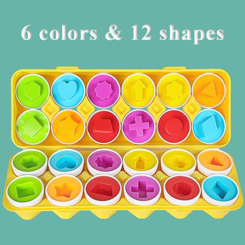 12 Pcs Matching Eggs Set &ndash; Montessori Color & Shape Recognition Puzzle, Educational Fine Motor Toy for Toddlers, Baby & Kids, Easter Travel Game image number 4