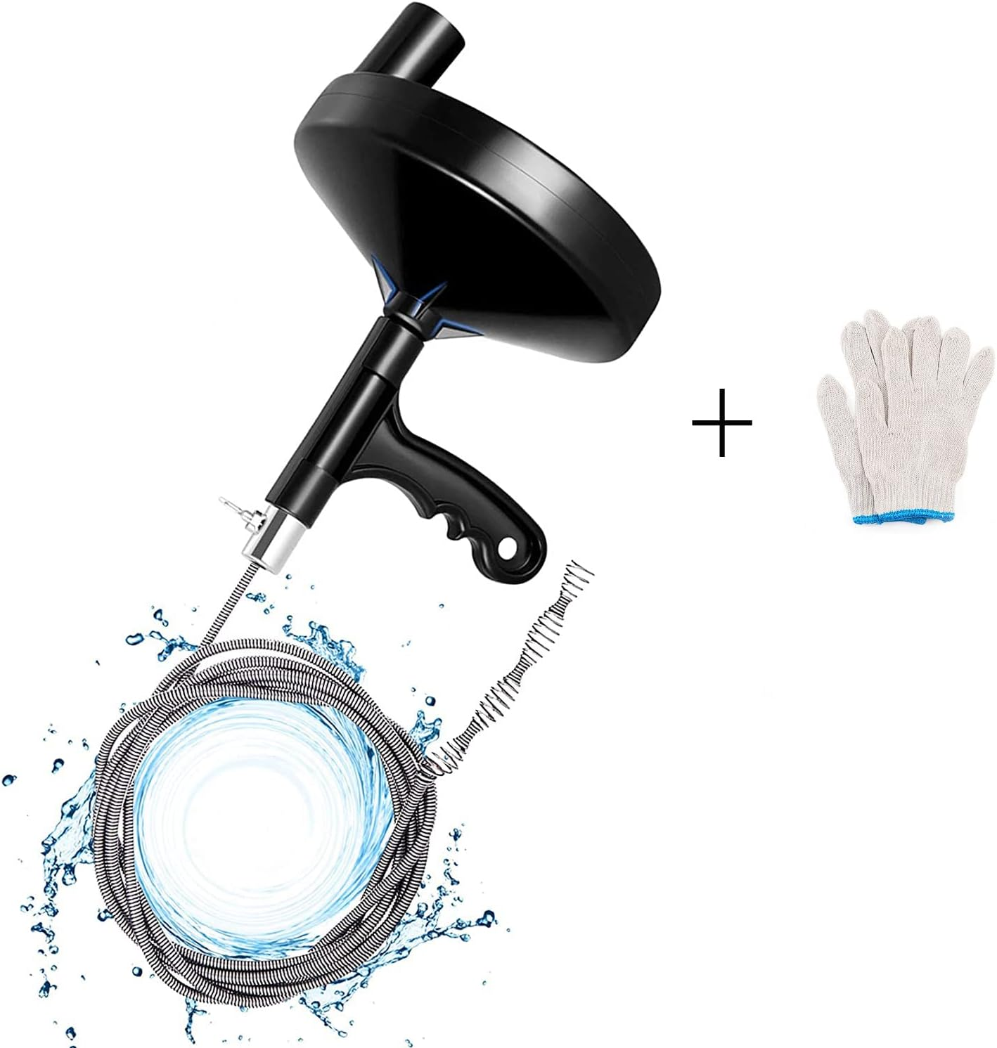 Plumbing Snake Sink Drain Auger, 23 Ft Drain Clog Remover Pipe Snake, Professional Drain Cleaner for Bathtub Drain, Kitchen Sink, Sewer, with Gloves (Black) image number 2