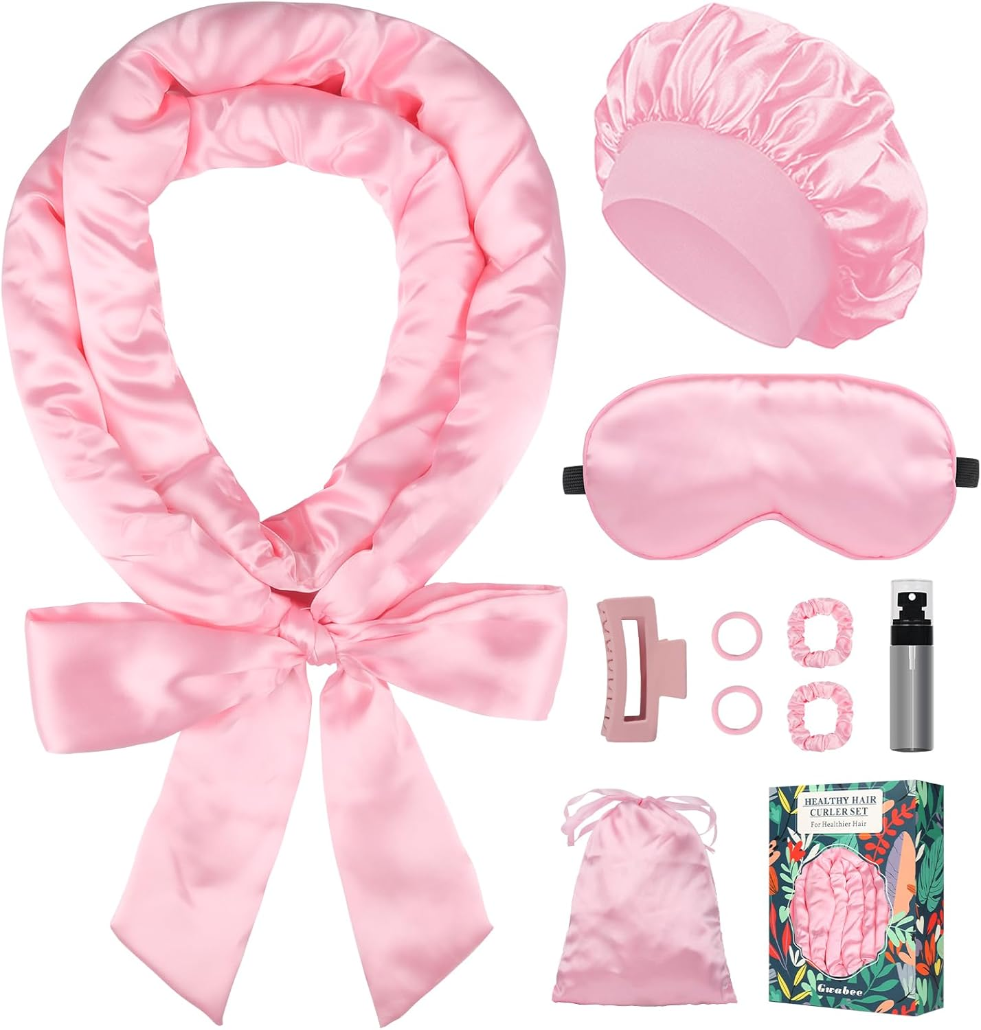 Gwabee Heatless Curls Overnight Hair Curlers to Sleep in Satin Hair Curler Rollers No Heat Hair Wrap for Curls Headband, 70" Satin Heatless Curling Rod Set for Women Long Waves Hair Volume -Black 9PCS - 9 Pcs image number 6