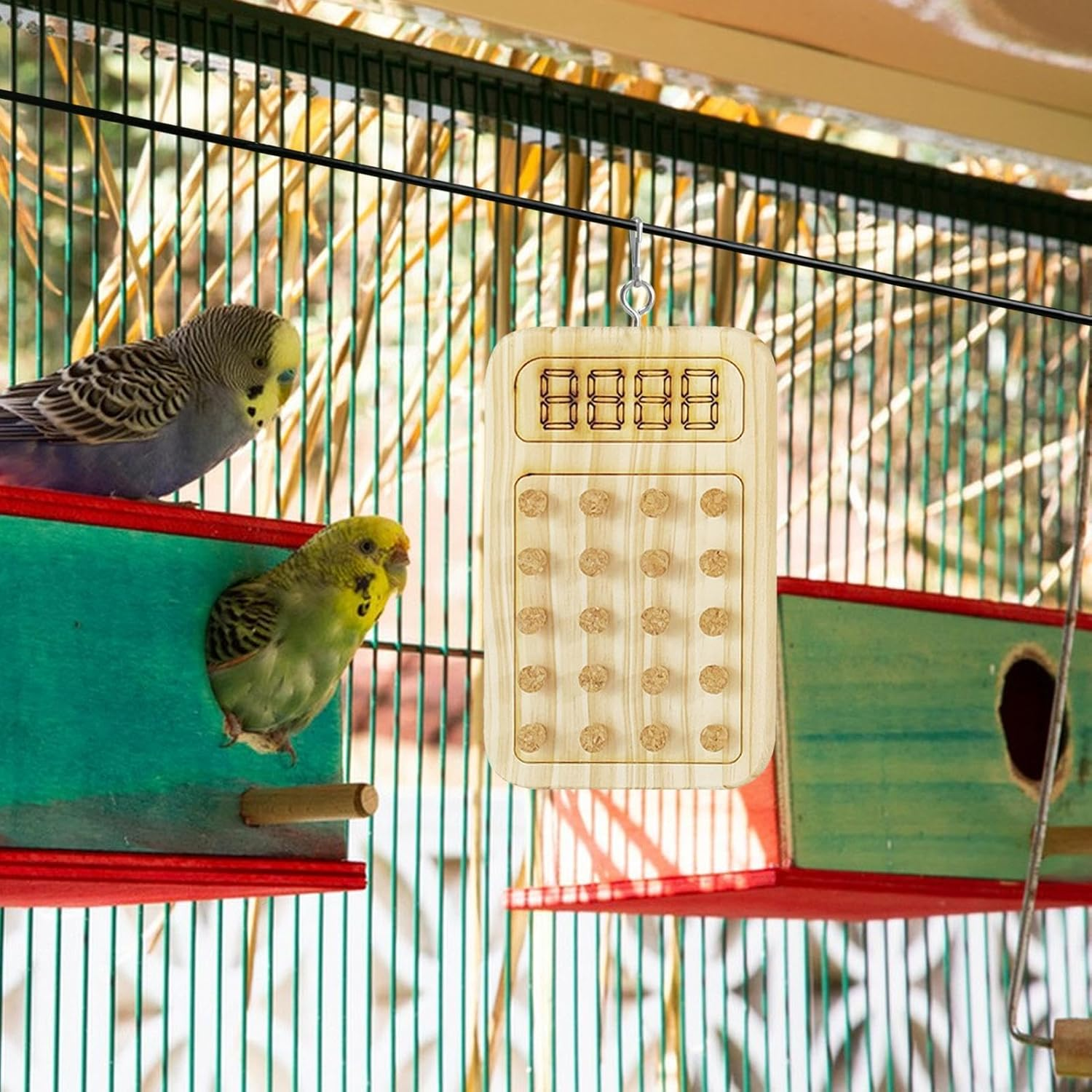 Parrot Chewing Cork - Wooden Biting Training Bird Toy - Cork Treasure Hunt Games for Hiding Treat, Parrot Toy for Small and Medium Bird Intelligence and Emotions - Hanging Plate image number 2