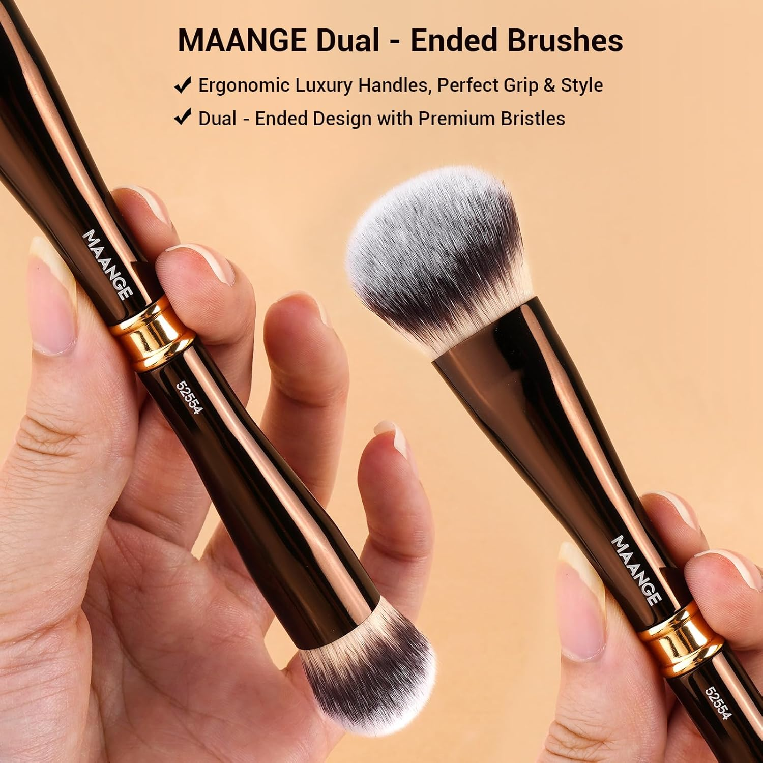 MAANGE Luxury 5 Piece Coffee Gold Makeup Brush Set - Dual Ended Professional Foundation & Eyeshadow Brush with Travel Bag | Premium Gift for Women - 8 Pcs image number 4