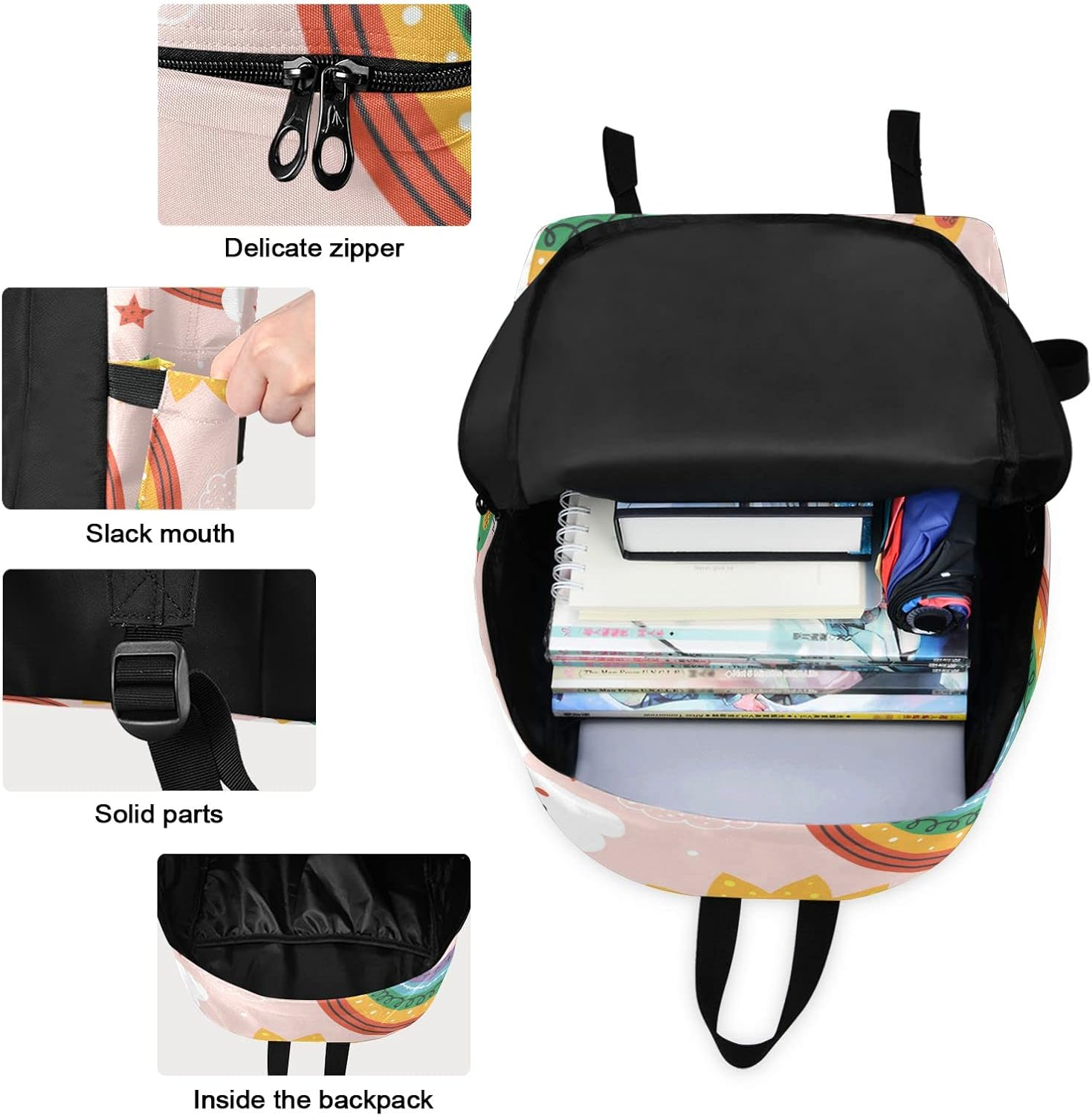 Backpack for Kids School Backpack with Lunch Bag Cute Rainbow Cloud Preschool Kindergarten Student Bookbag Set, Cute Rainbow Cloud, Daypack Backpacks image number 3