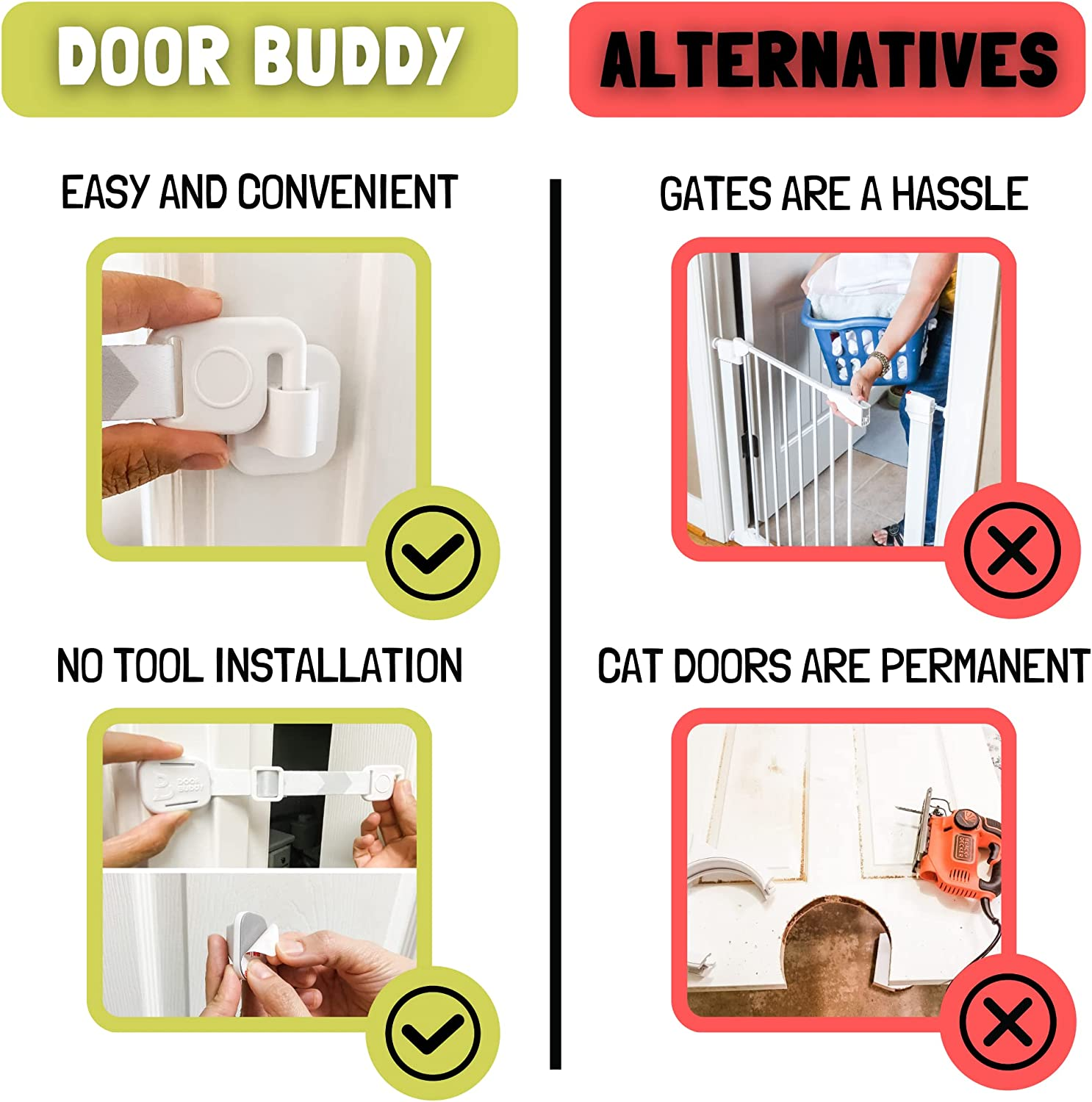 Door Buddy Adjustable Door Strap and Latch - Grey. Dog Proof Litter Box the Easy Way. No Need for Pet Gates or Interior Cat Door. Use This to Keep Dog Out of Litter Box and Cat Feeder. image number 5