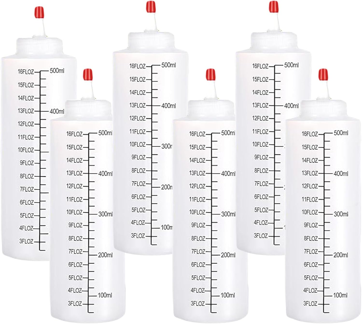 6 Pcs 500ML Sauce Squeeze Bottle with Cap Lines Durable Condiment Dispenser Bottle with Graduated Plastic Condiment Squeeze Squirt Bottles for Ketchup Sauces Syrup Condiments Dressings BPA Free image number 4