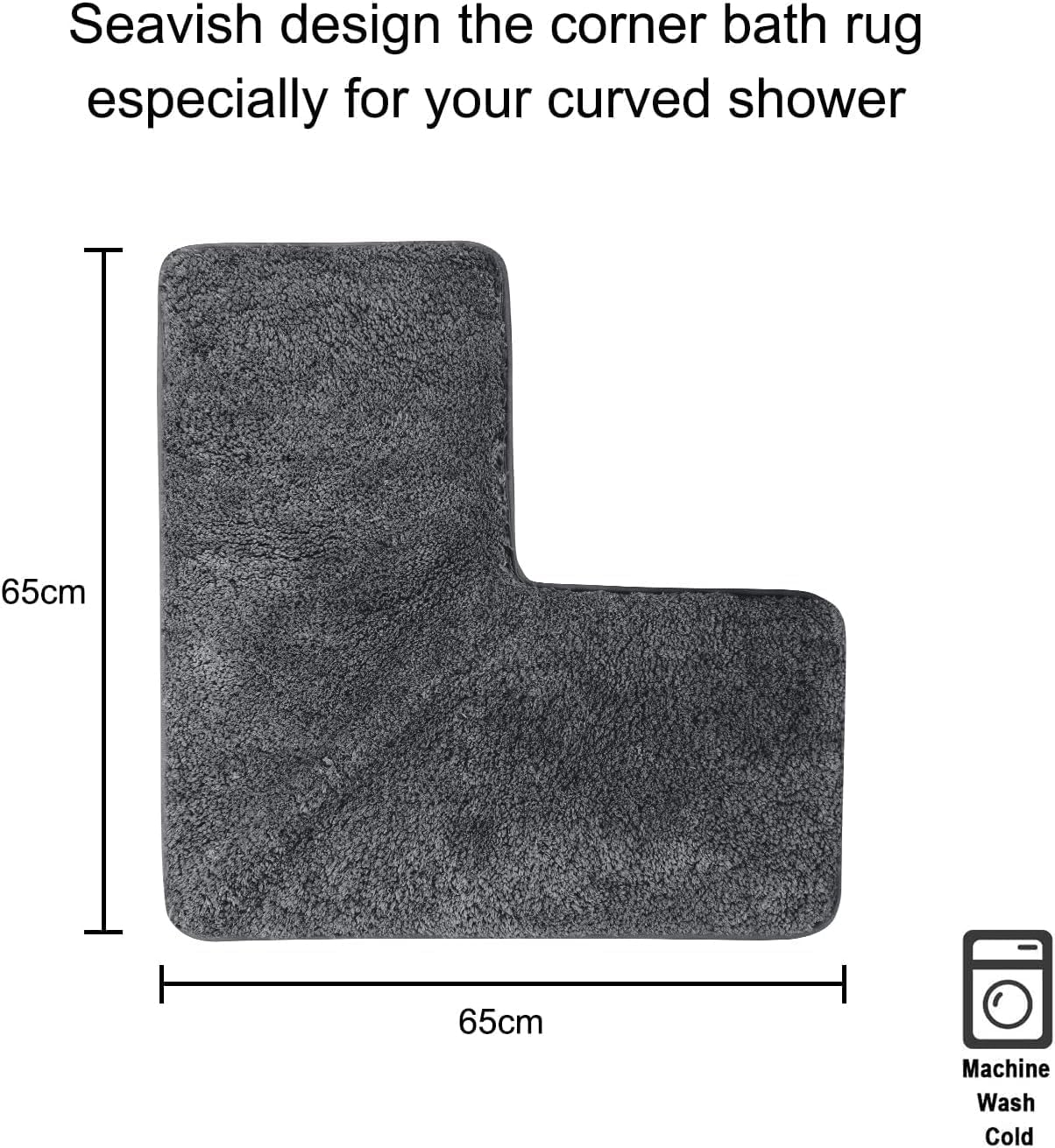 Miners2000 Shaggy Bathroom Rug, L-Shaped Dark Grey Bath Mat, Non Slip Corner Shower Mat, Water Absorbent Soft Bath Rug, Fluffy Washable Rug Carpet for Square Shower, Tub, Bath Room image number 4