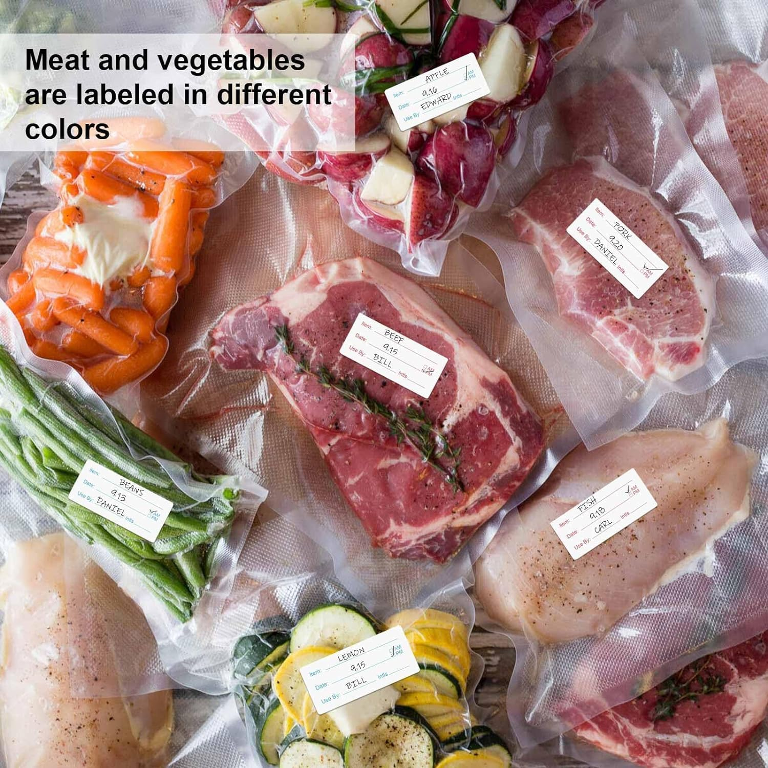 Betterjonny 2 Rolls 1000 Pieces Freezer Labels, 1 X 2 Inch Food Storage Stickers, Red & Blue, Easy to Write On image number 3