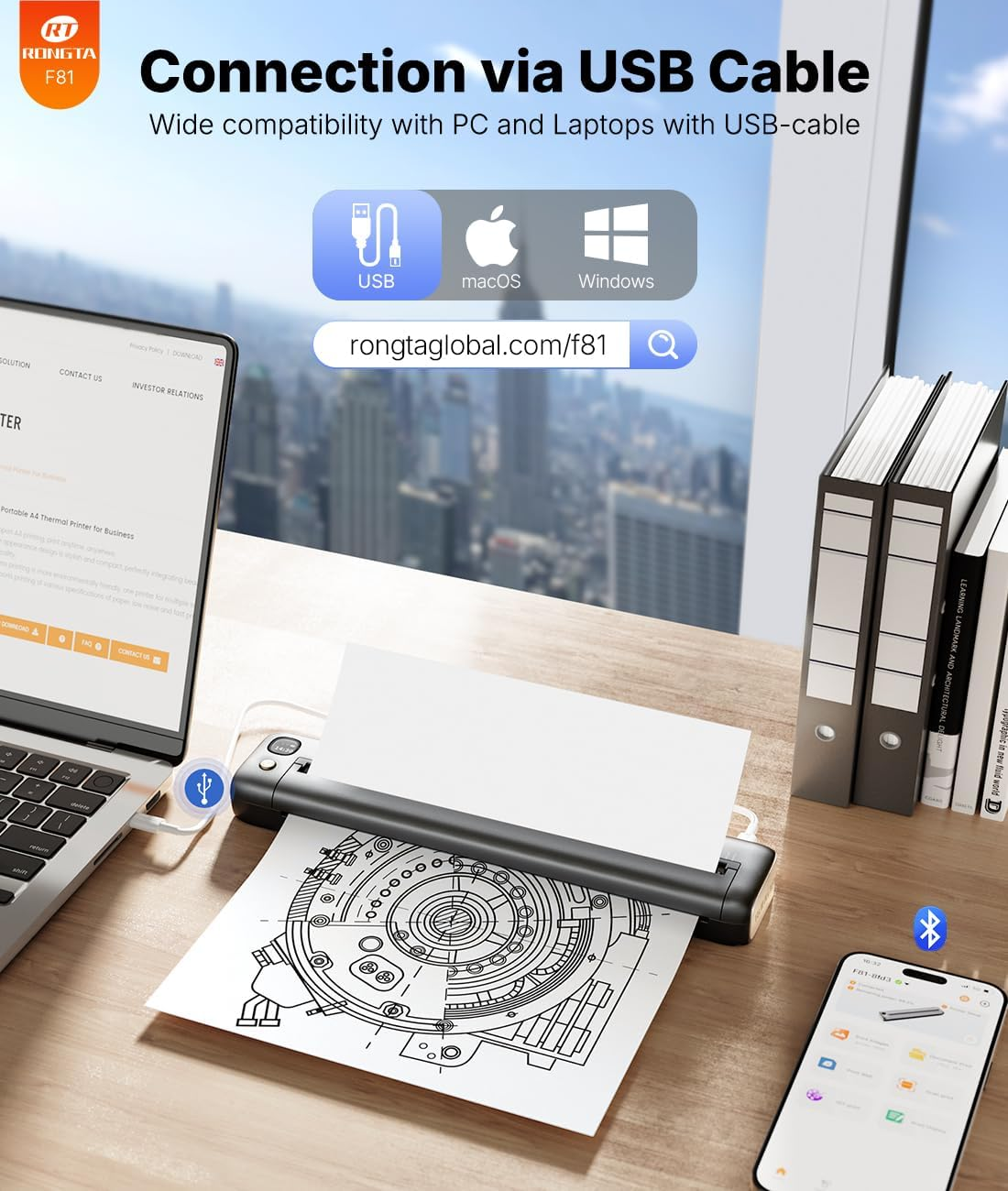 Rongta Portable Printers Wireless for Travel, Bluetooth Mobile Printer, Thermal Inkless Printer for School/Office/Home Use, Compatible with Android,Ios & Laptop (Gray) image number 6