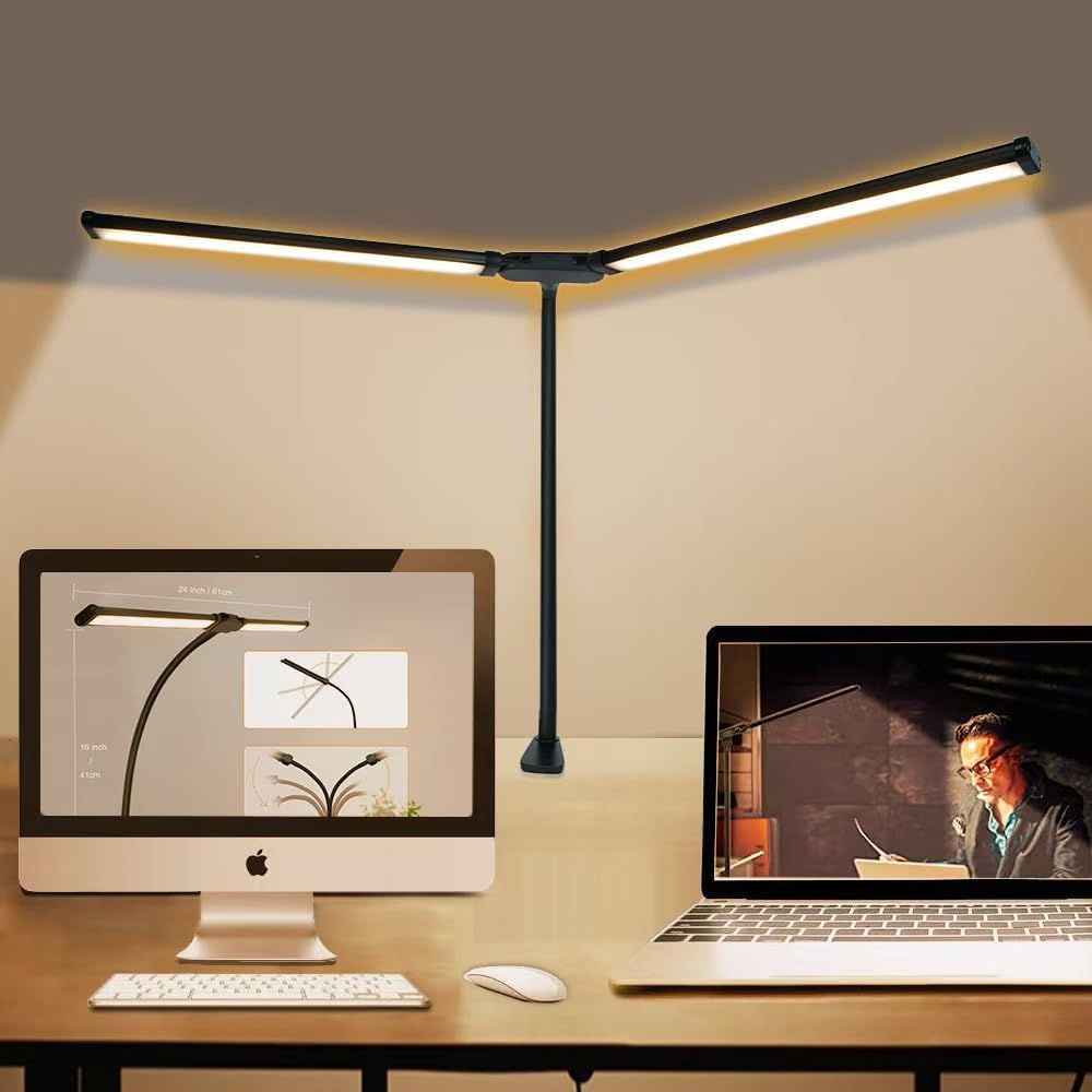 KEPHTH Led Desk Lamp for Office Home 76Cm Bright Double Head Desk Light with Clamp, Architect Task Lamp 30 Lighting Modes Adjustable Flexible Gooseneck image number 5
