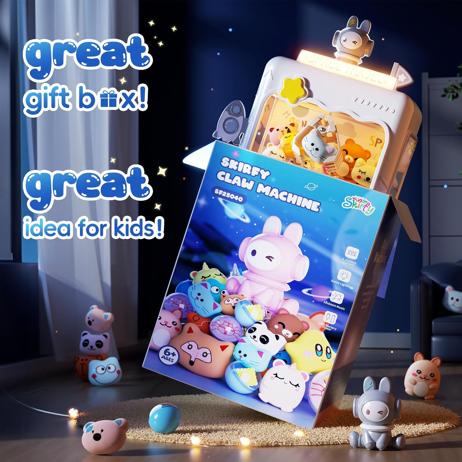 Skirfy Space Claw Machine for Kids, Mini Electronic Arcade Game Vending Machine，Candy Dispenser Arcade Game for Kids，Birthday Christmas Gifts for Girls Boys(Blue) image number 2