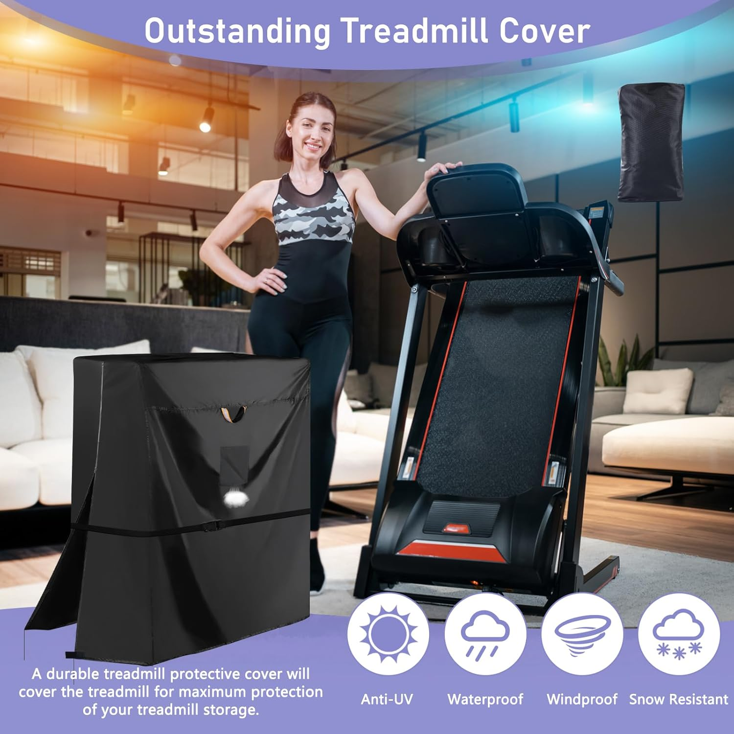 Treadmill Cover Waterproof Outdoor,Heavy Duty 420D Folding Running Machine Protective Cover with Waterproof Zipper Easy to Put On,Air Vent,Windproof Buckle,Universal Fit for Fodable Treadmills image number 3