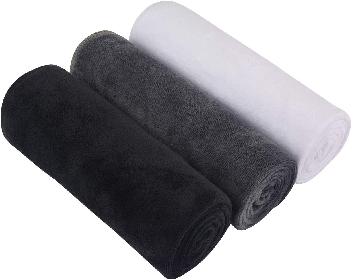 Sinland 3 Pack Multi Purpose Microfiber Gym Towels Fast Drying Sports Towel Super Soft and Absorbent Travel Camping Towels for Swimming Beach Hiking Yoga 40CM X 80CM Black