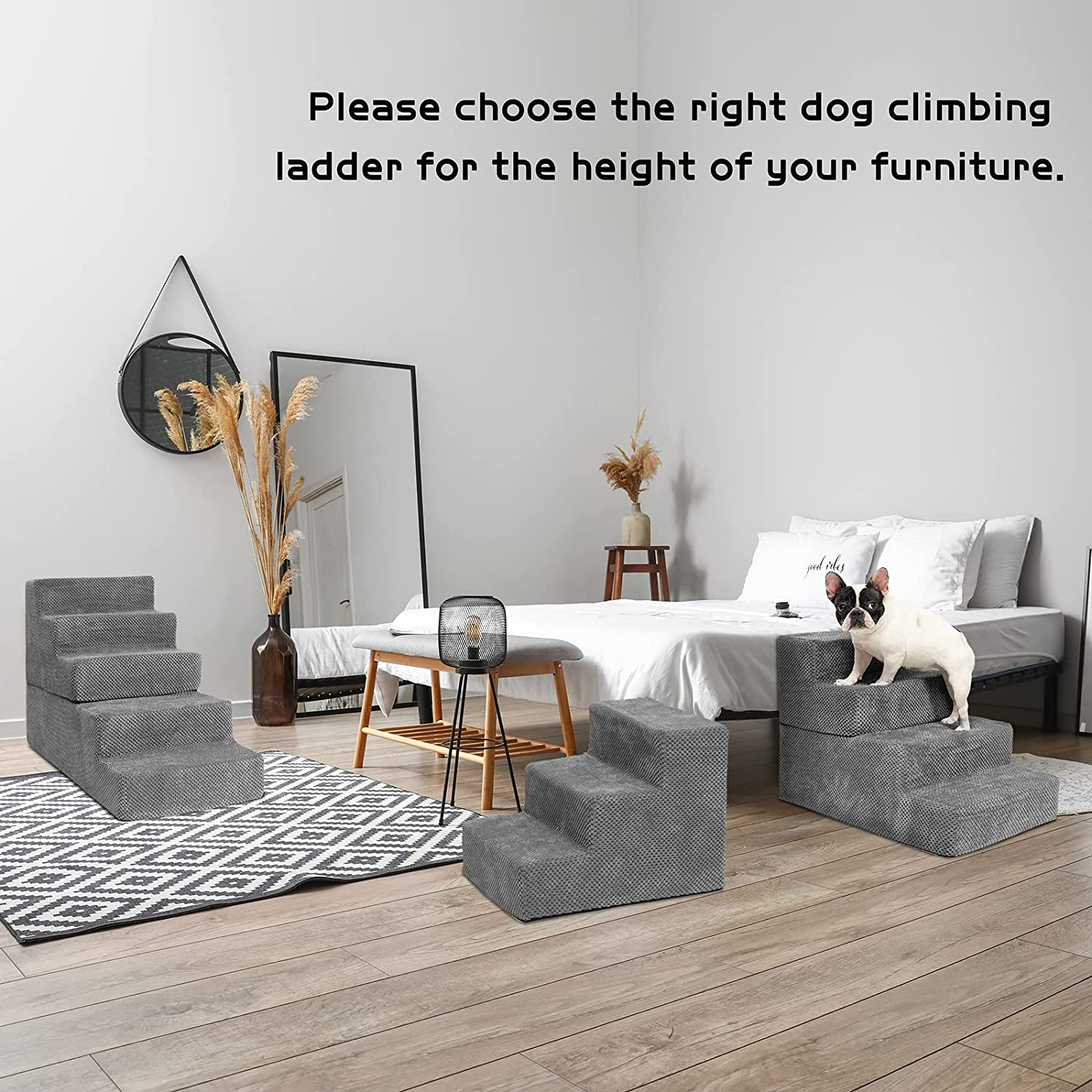 Portable Dog Stairs, Pet Stairs 3-Step Anti-Slip Rubber Bottom High-Quality Memory Foam Dog Steps with Removable Washable Cover for Smaller & Elder Pets, Sturdy Steps for Dogs image number 2