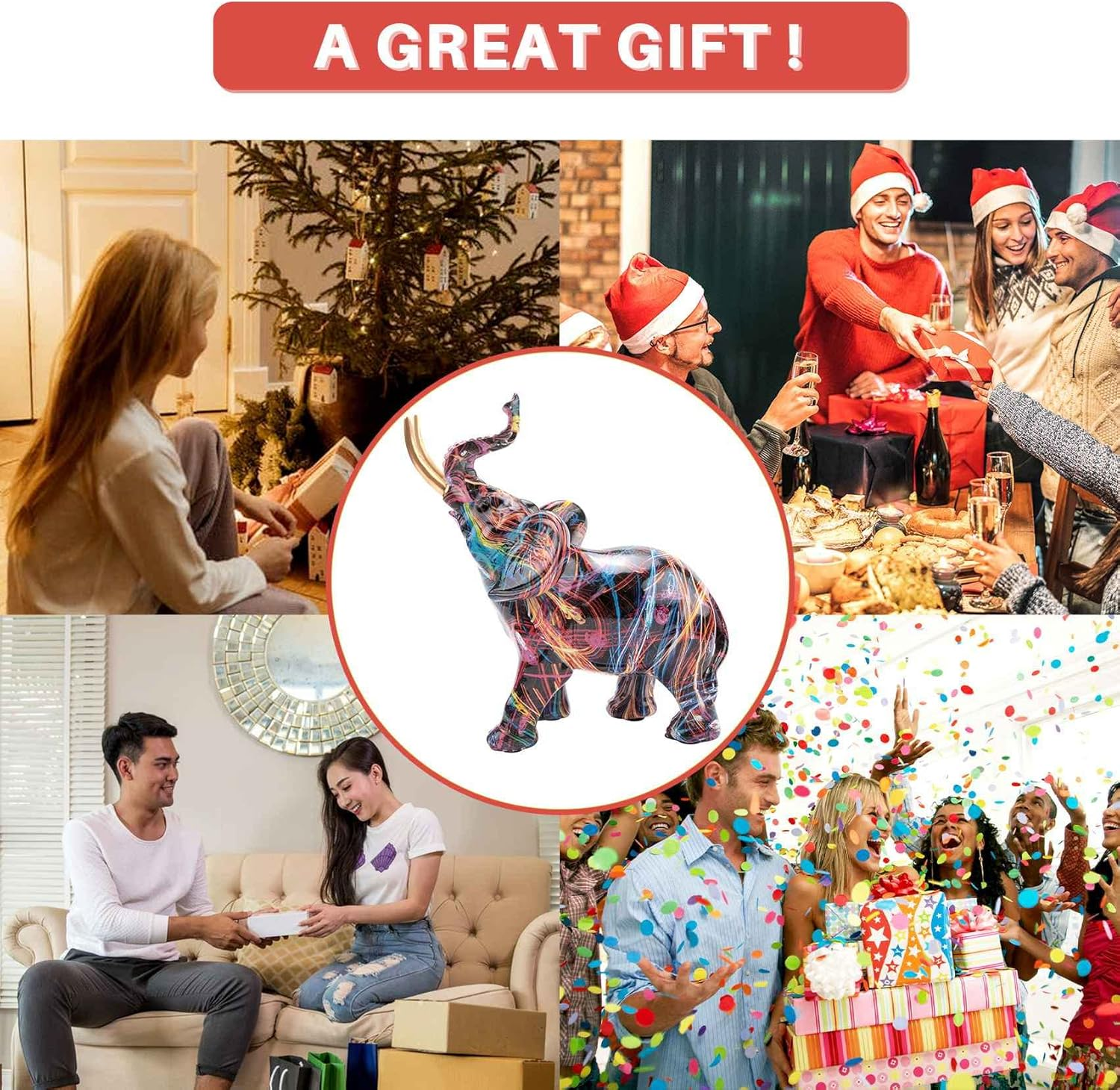 Pvcqjkd Nordic Painting Graffiti Elephant Sculpture Figurine Colorful Art Elephant Statue Resin Animal Statue Decor C image number 3